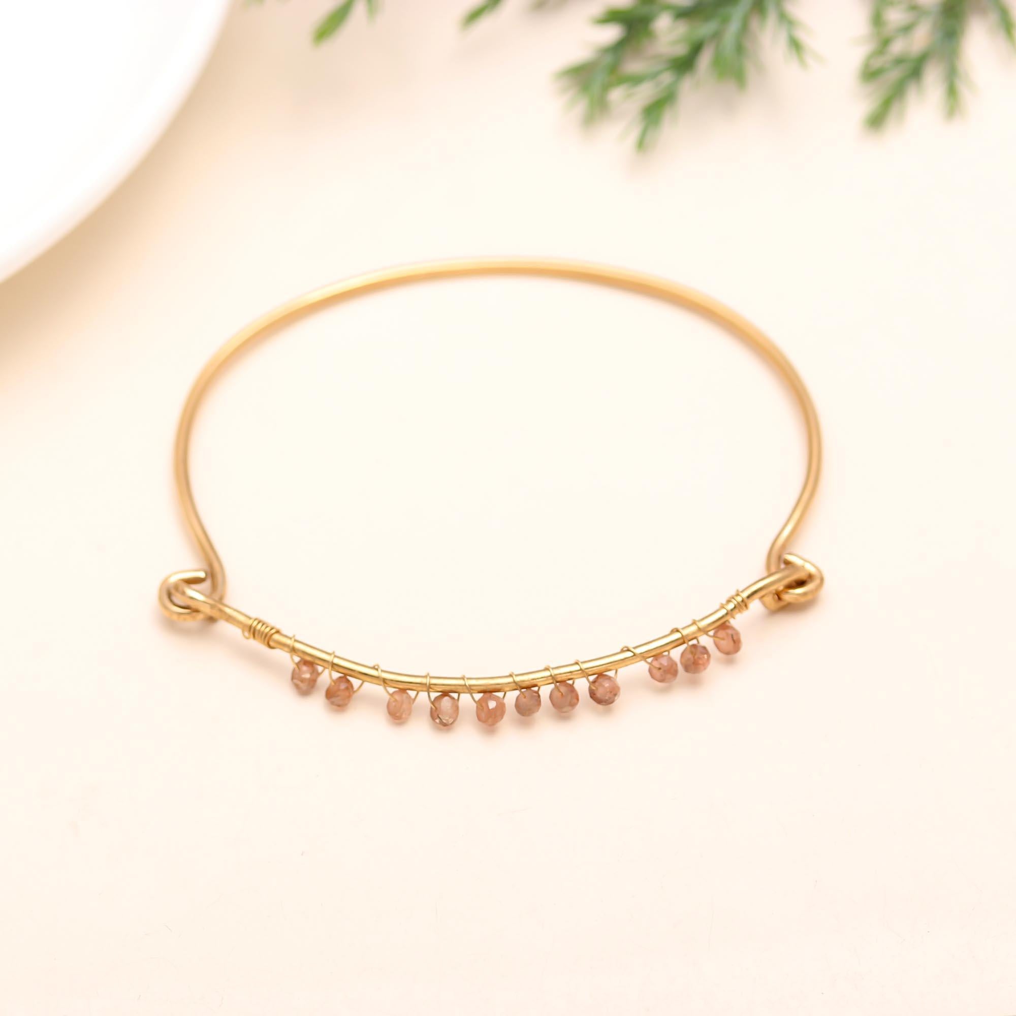 The Solar Wisp: Sunstone Beaded Gold Bangle