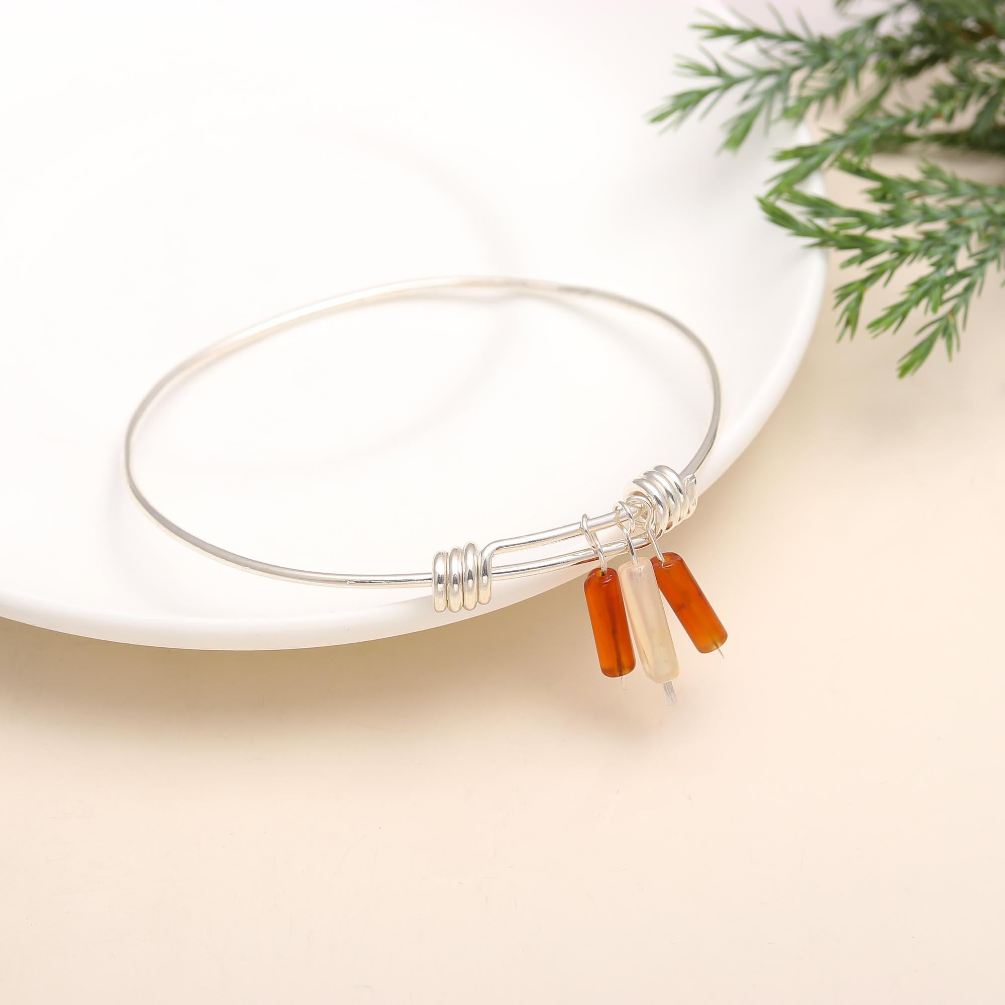 The Autumn Trio: Silver Carnelian & Agate Charm Bangle