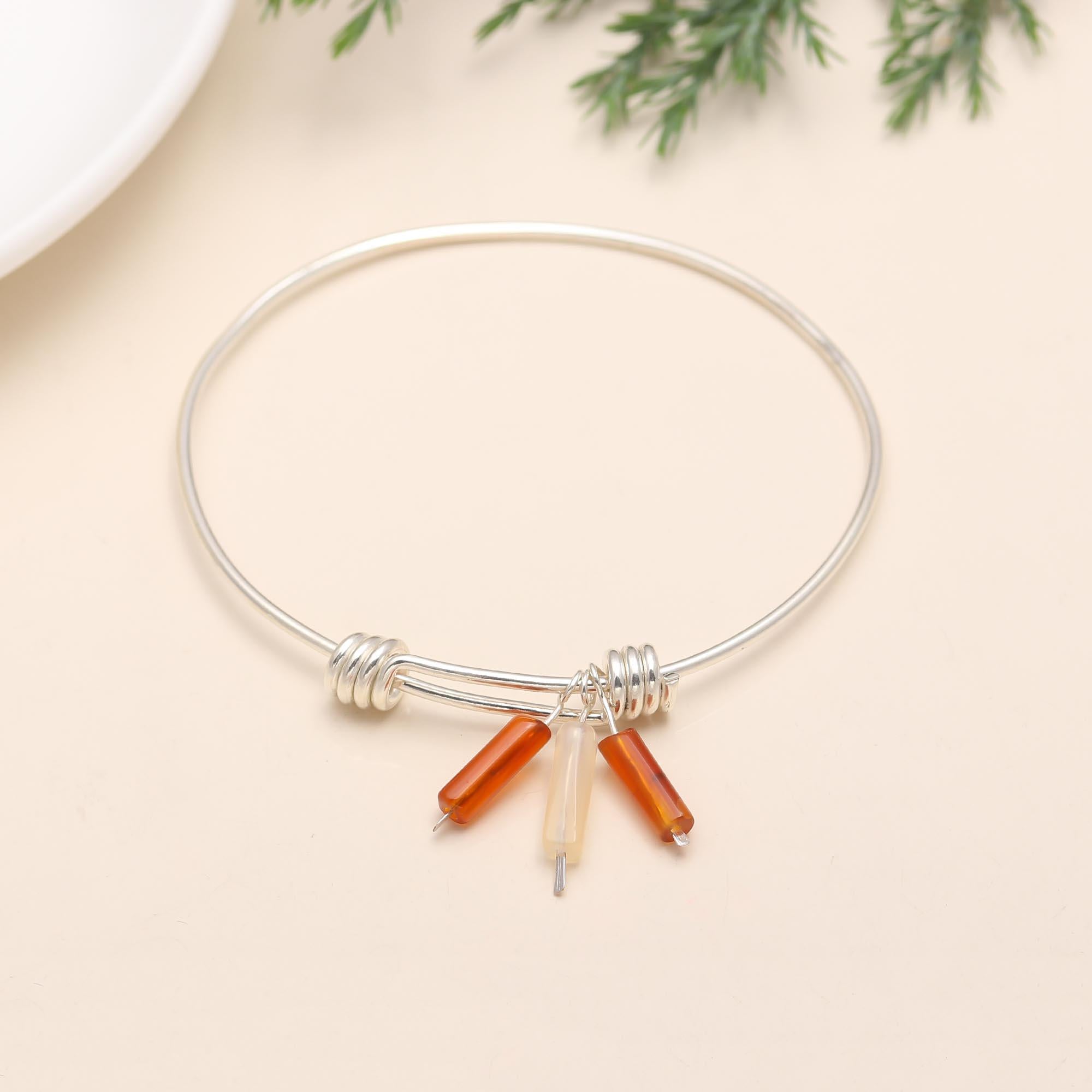 The Autumn Trio: Silver Carnelian & Agate Charm Bangle