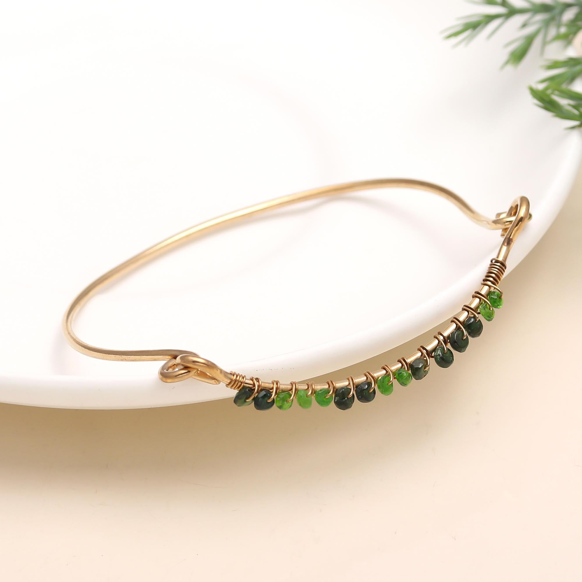 The Verdant Arc: Chrome Diopside Beaded Gold Bangle