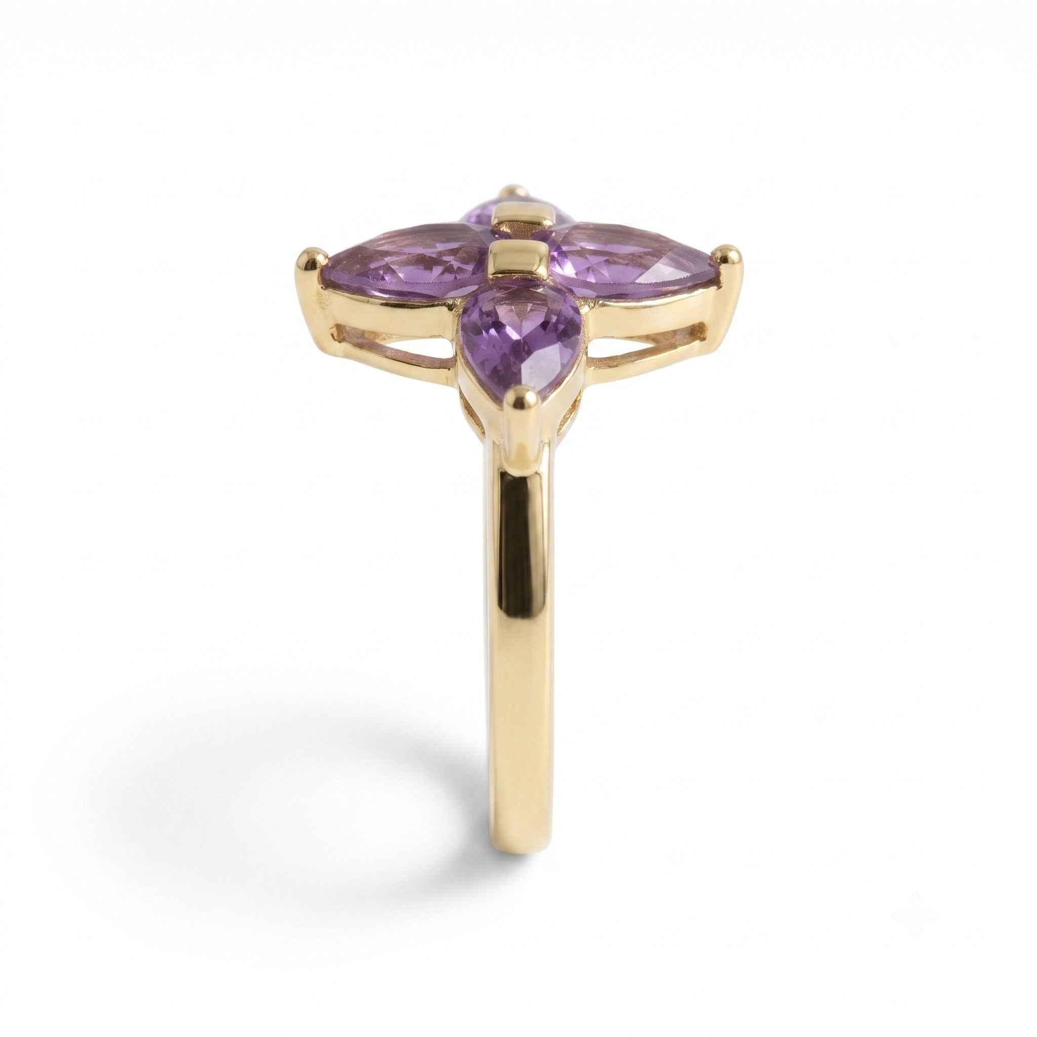 The Amethyst Blossom: Four-Stone Floral Silver Ring