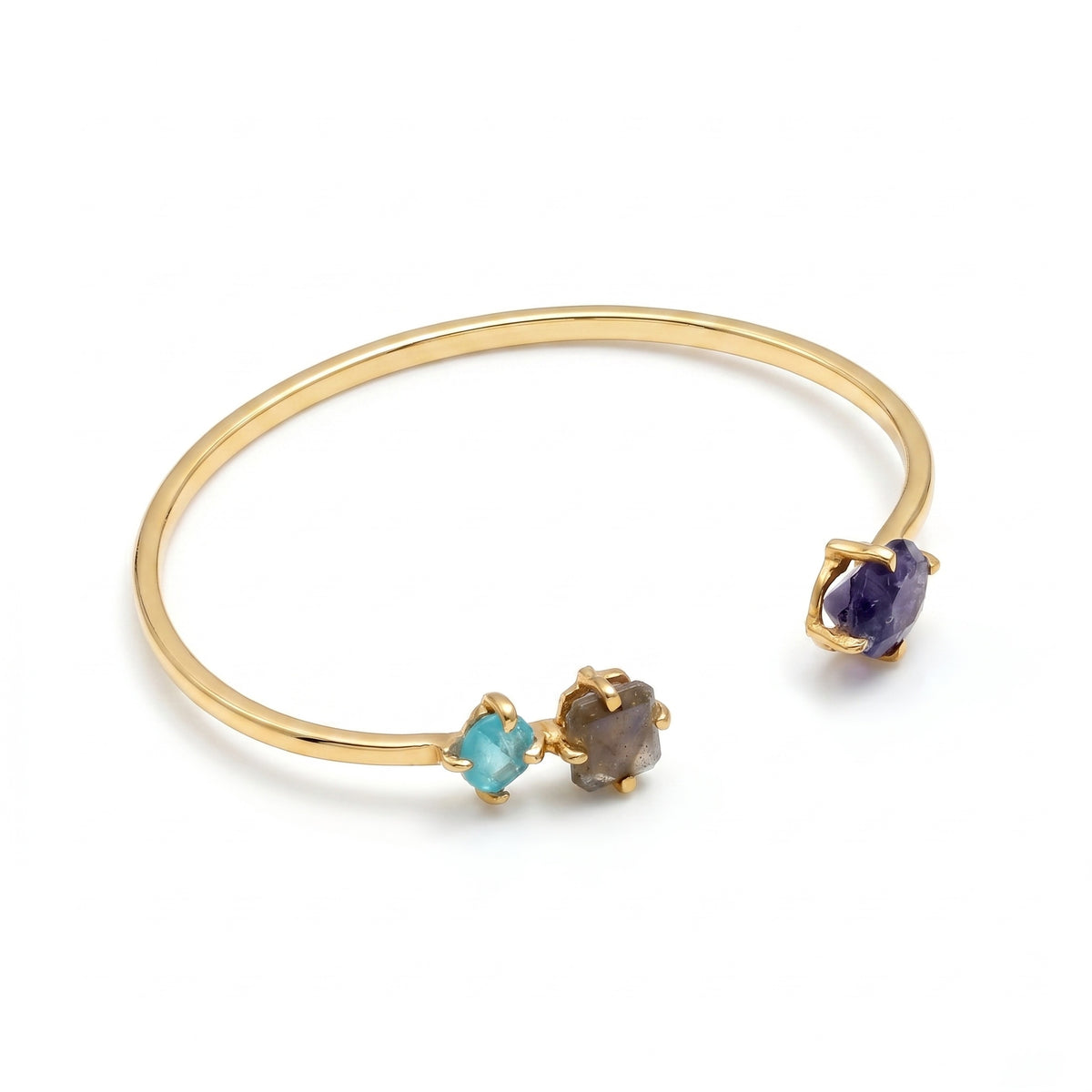 The Elemental Trio: Raw Multi-Gemstone Gold Cuff