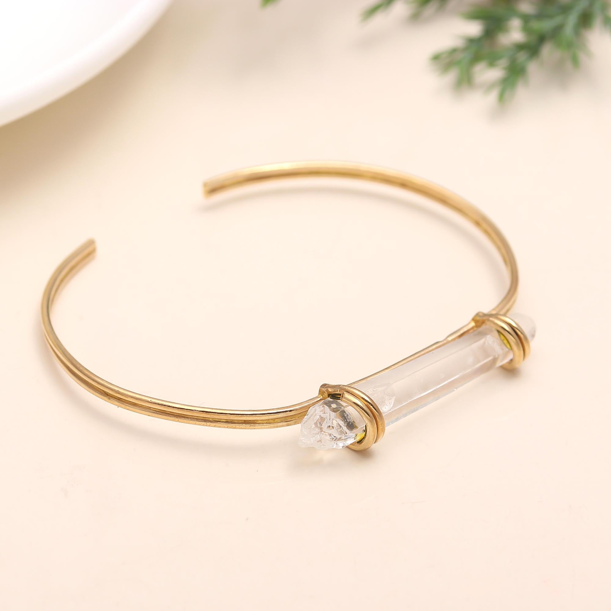 The Crystal Clarity: Raw Quartz Point Open Bangle