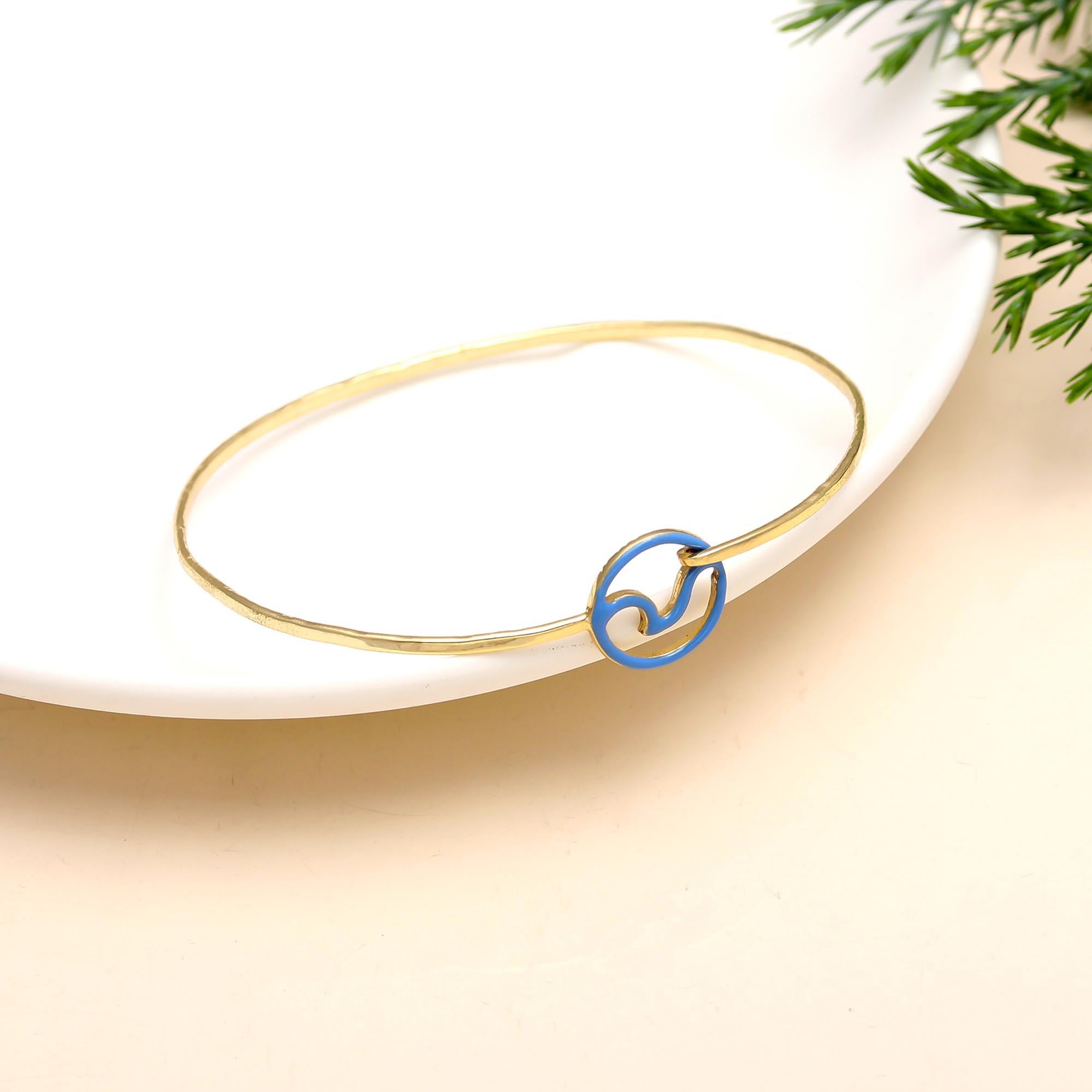 The Coastal Rhythm: Blue Enamel Wave Gold Bangle
