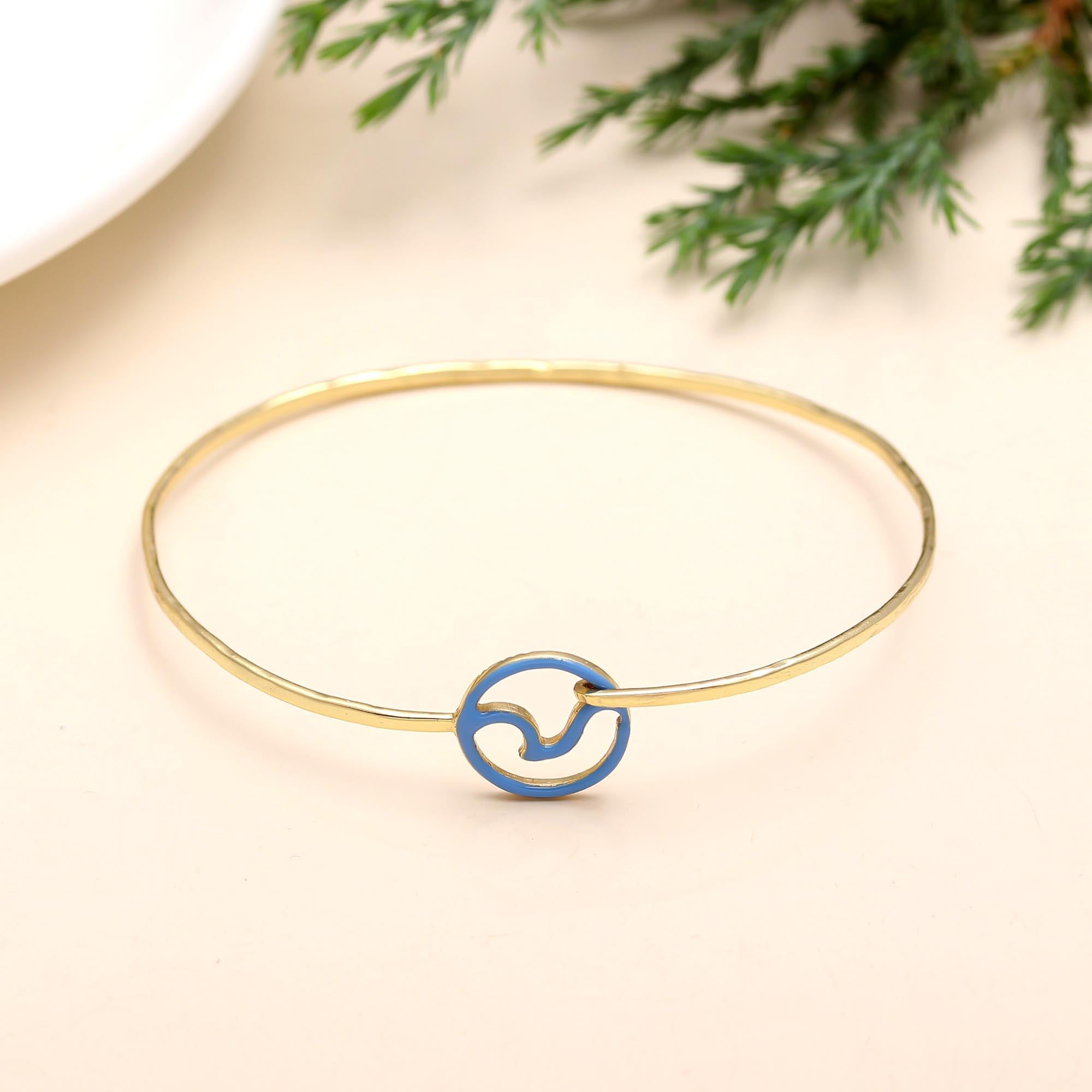 The Coastal Rhythm: Blue Enamel Wave Gold Bangle