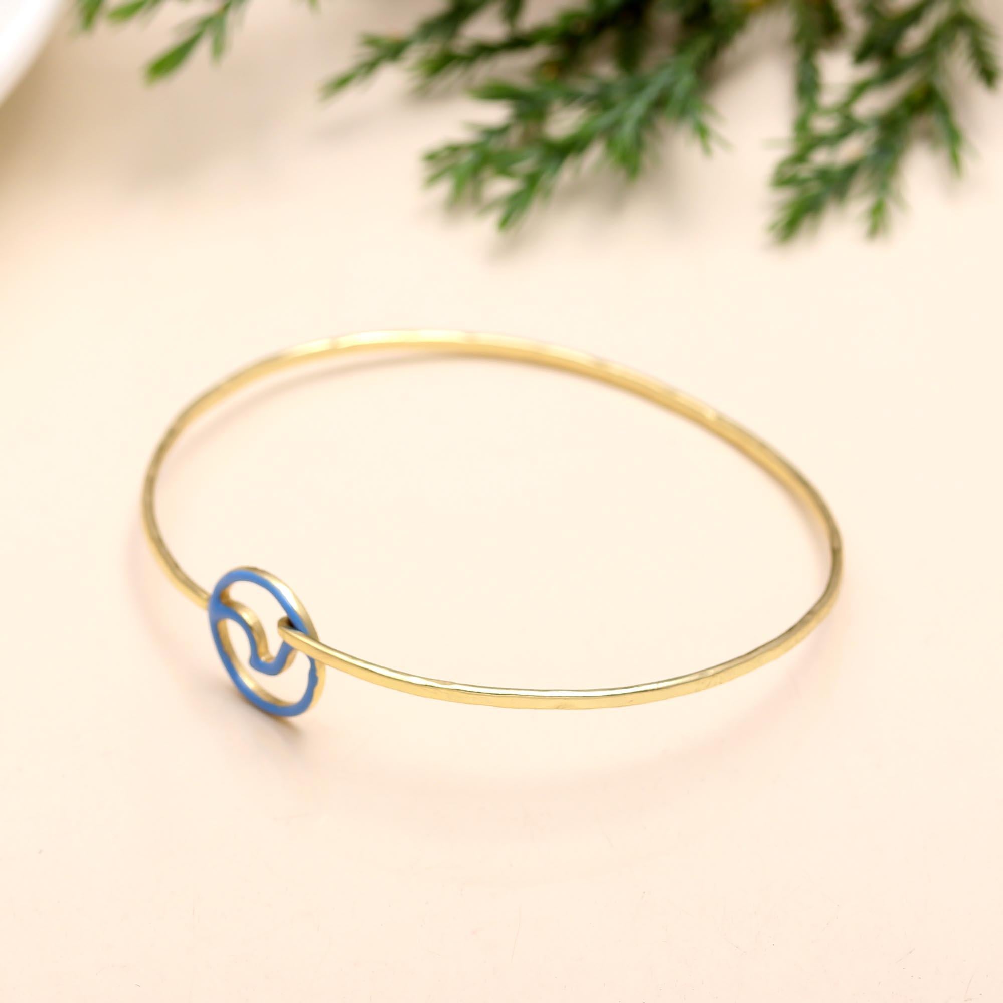 The Coastal Rhythm: Blue Enamel Wave Gold Bangle