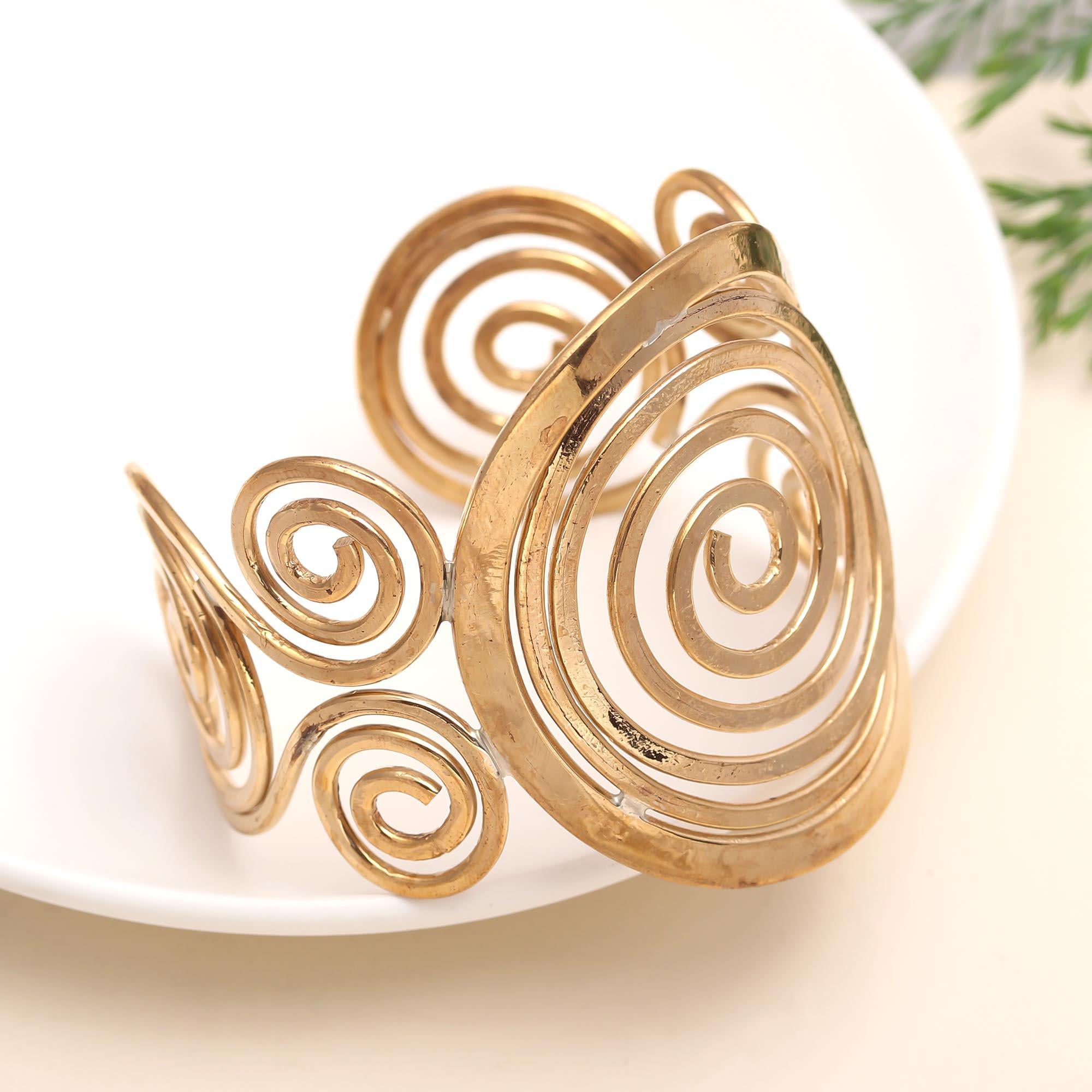 The Golden Vortex: Sculptural Spiral Gold Cuff