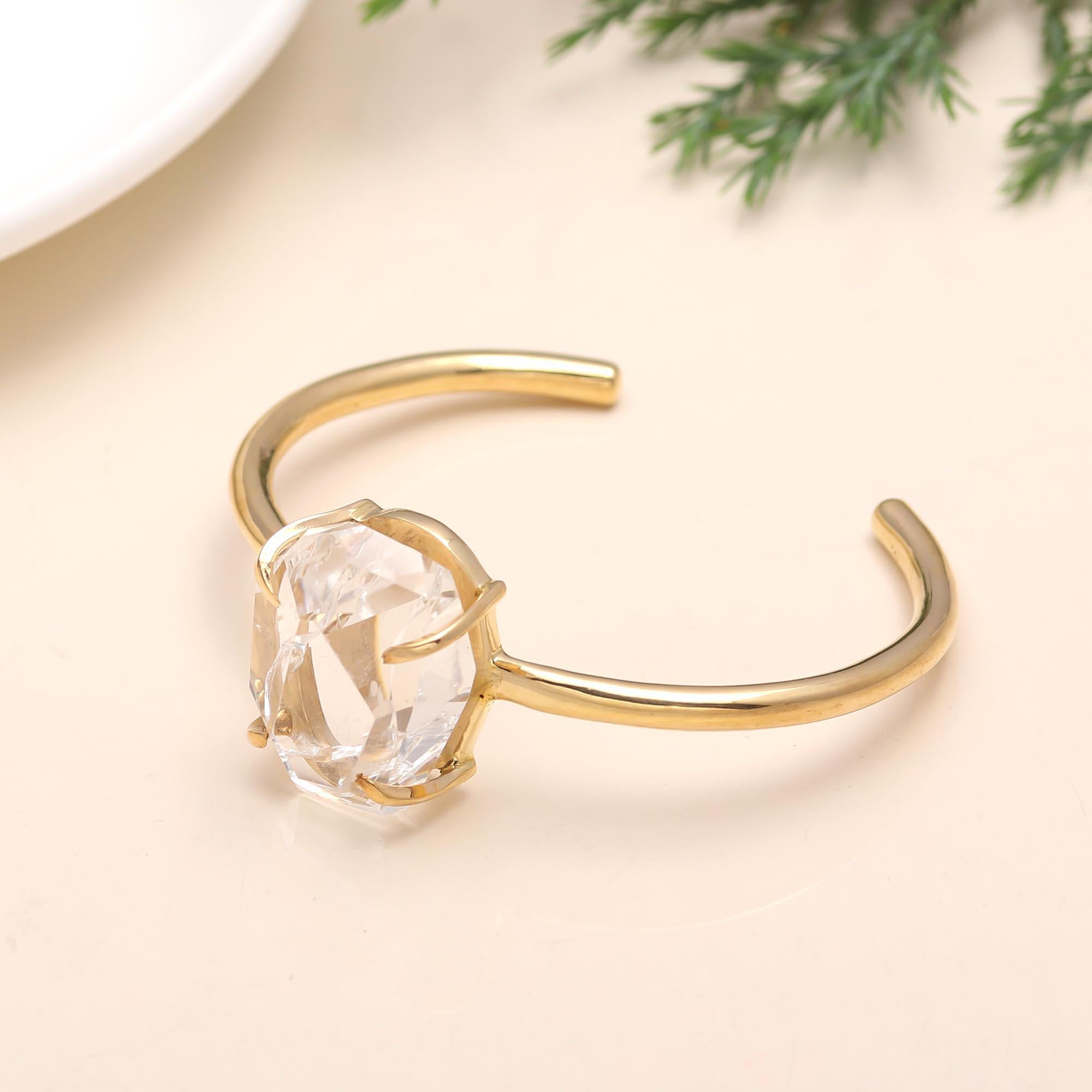 The Luminous Prism: Clear Crystal Quartz Gold Cuff