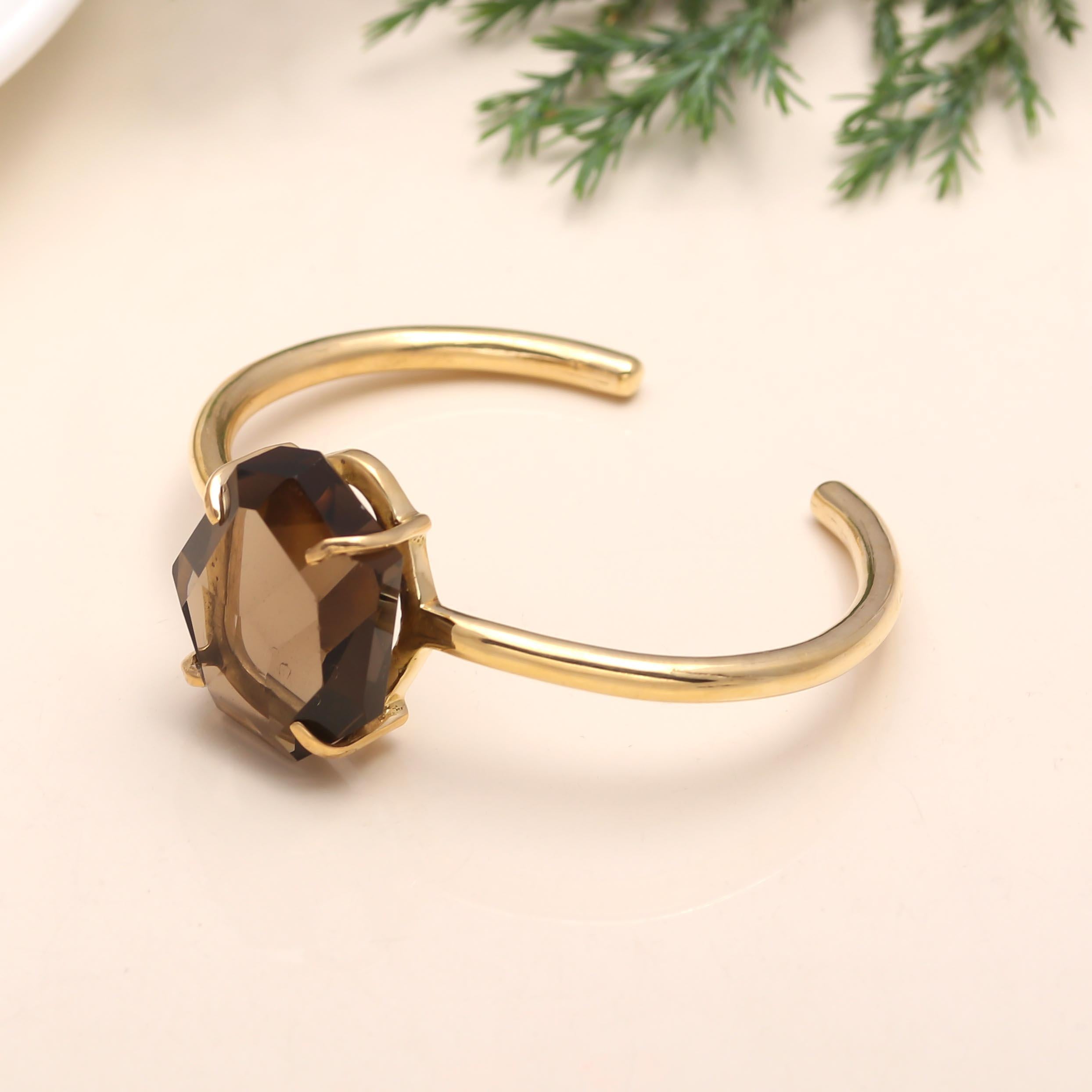 The Smoky Prism: Faceted Smoky Quartz Gold Cuff