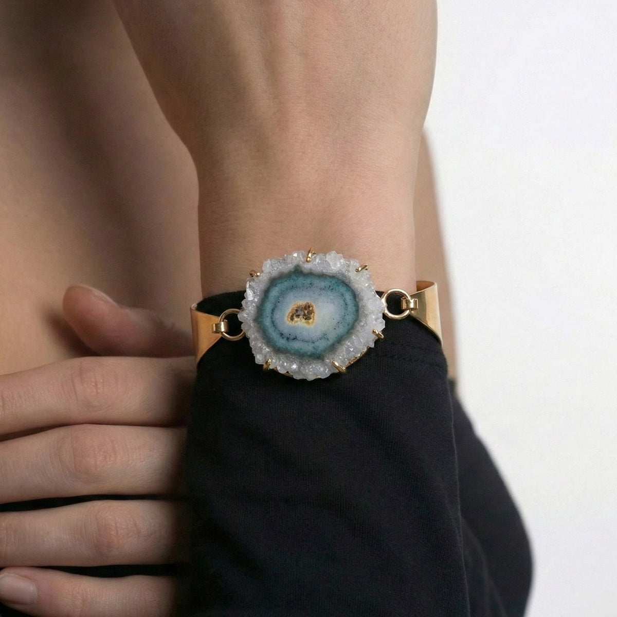 Sterling Silver Solar Quartz Slice Bracelet