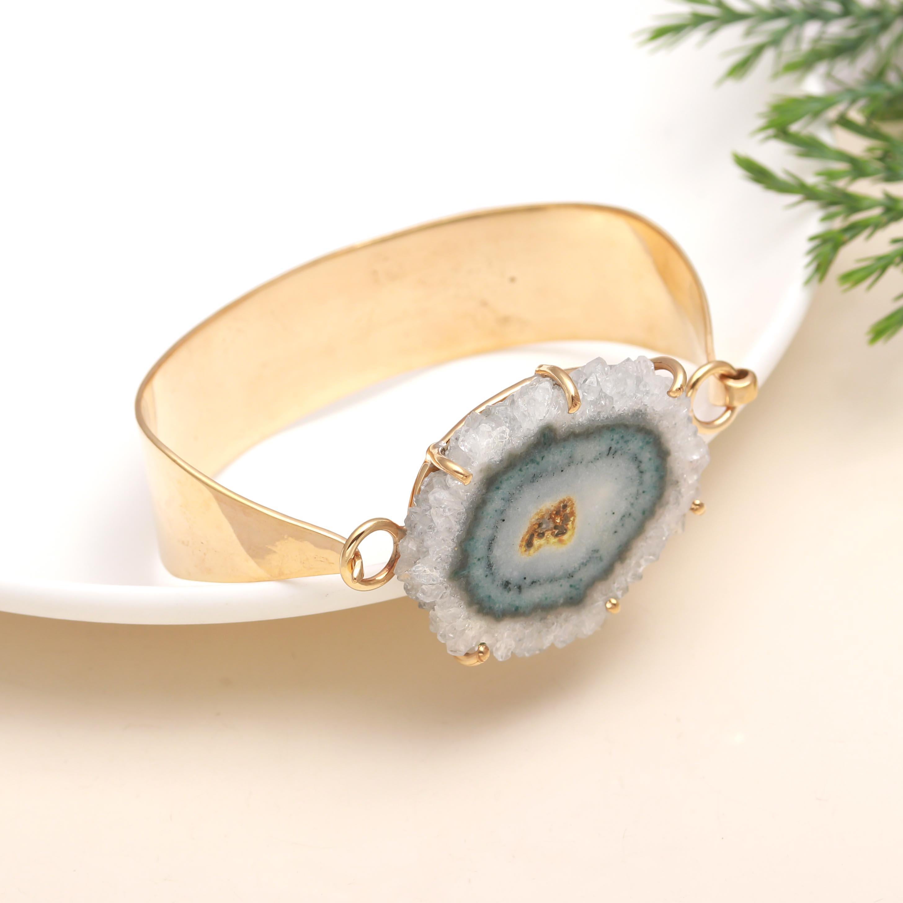 Sterling Silver Solar Quartz Slice Bracelet