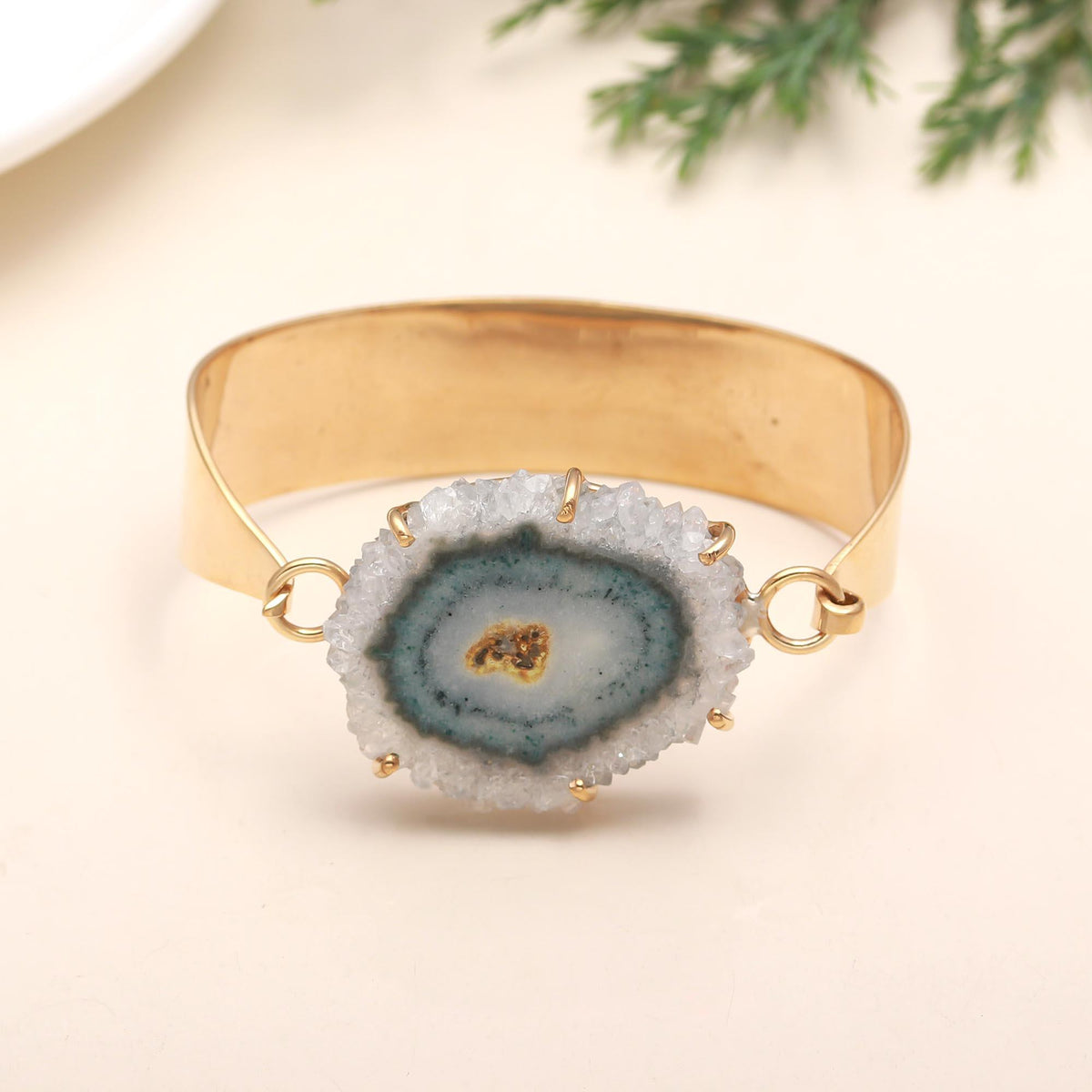 Sterling Silver Solar Quartz Slice Bracelet