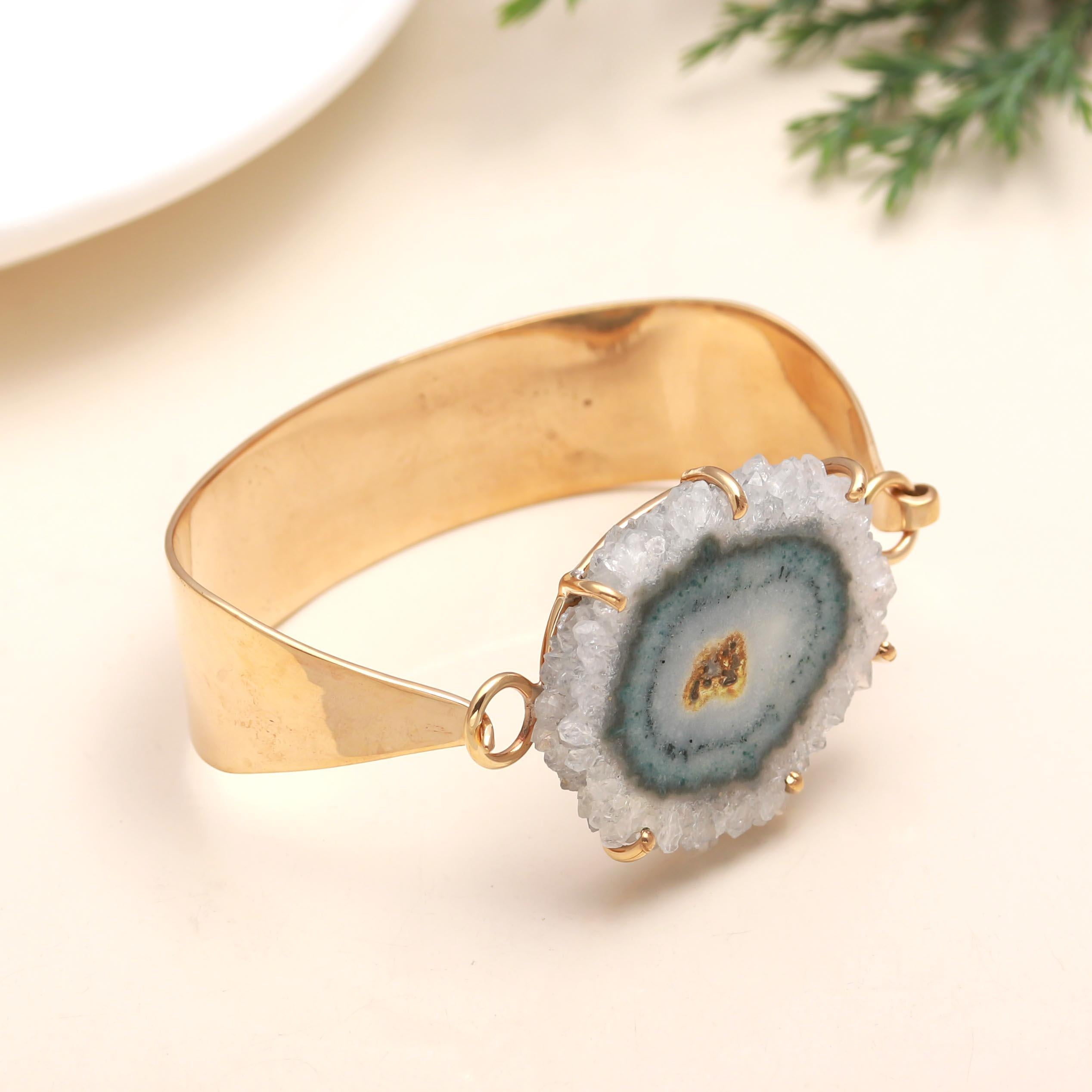 Sterling Silver Solar Quartz Slice Bracelet