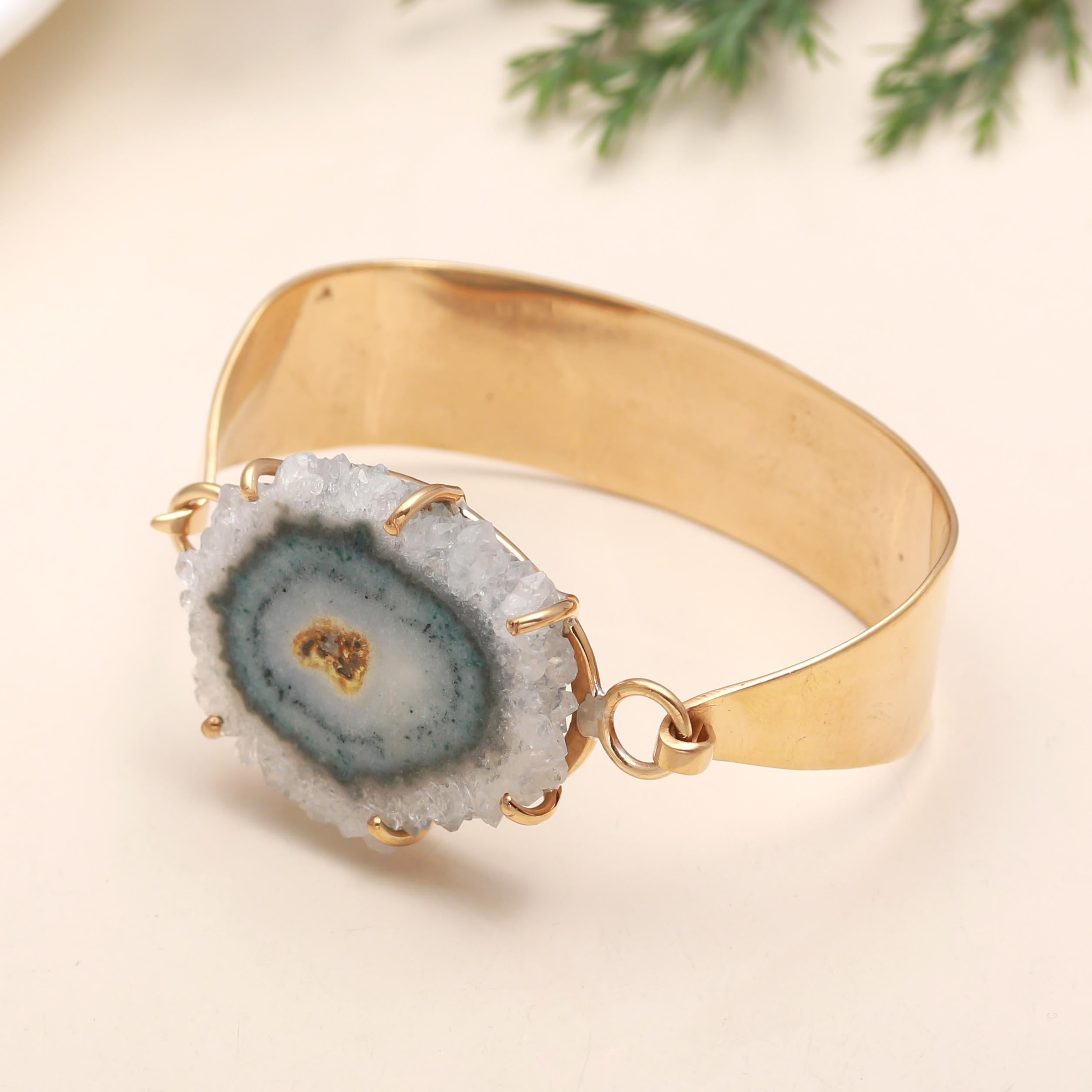 Sterling Silver Solar Quartz Slice Bracelet