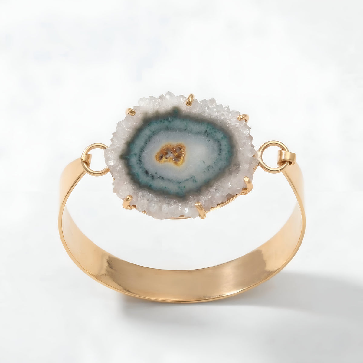 Sterling Silver Solar Quartz Slice Bracelet