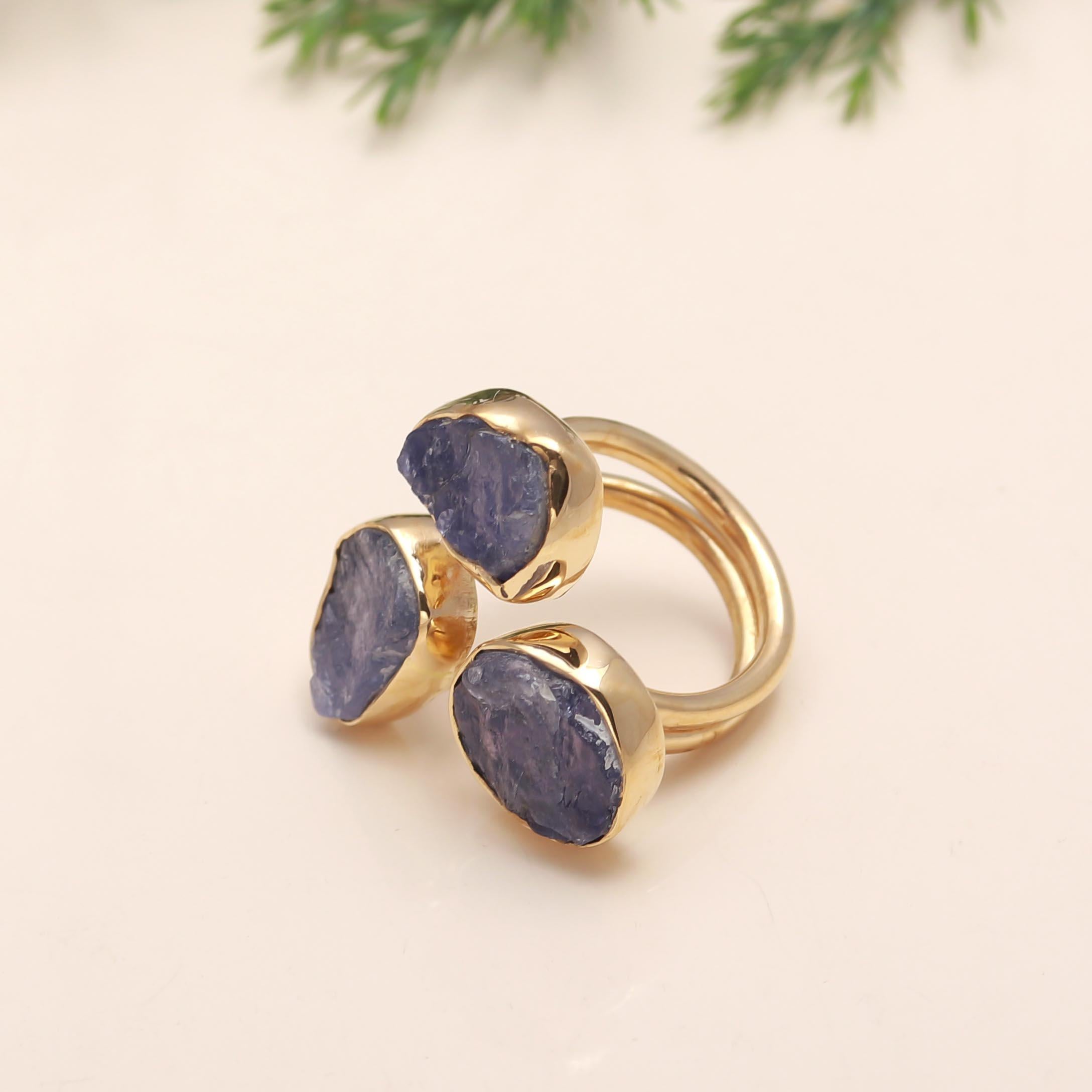 The Violet Cluster: Raw Tanzanite Trio Ring