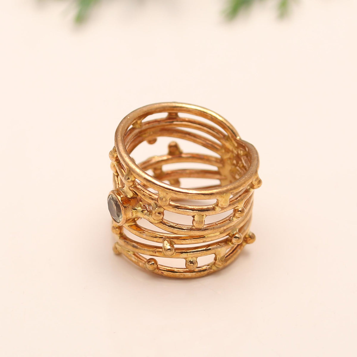 The Stacked Cage: Multi-Wire Gemstone Ring