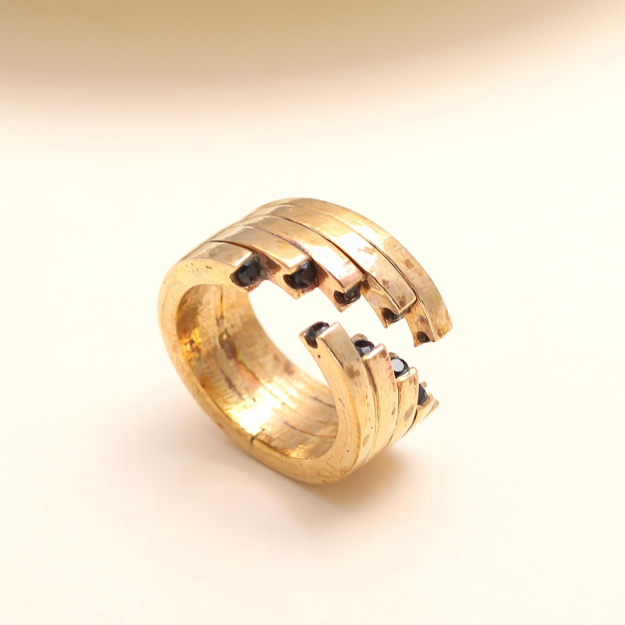 The Midnight Stack: Gold & Black Spinel Multi-Band Ring