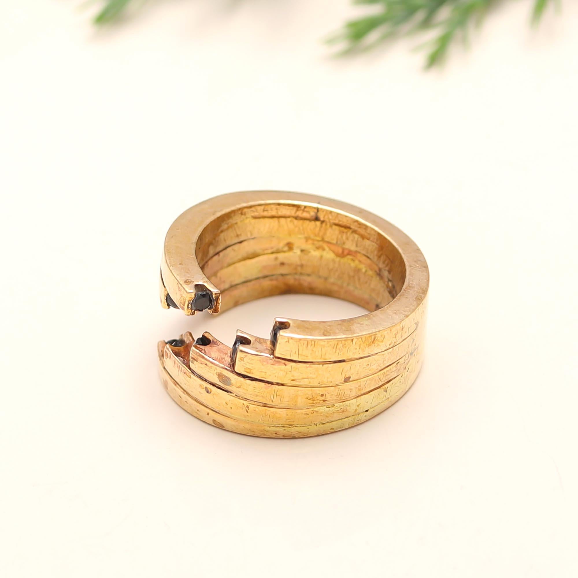 The Midnight Stack: Gold & Black Spinel Multi-Band Ring