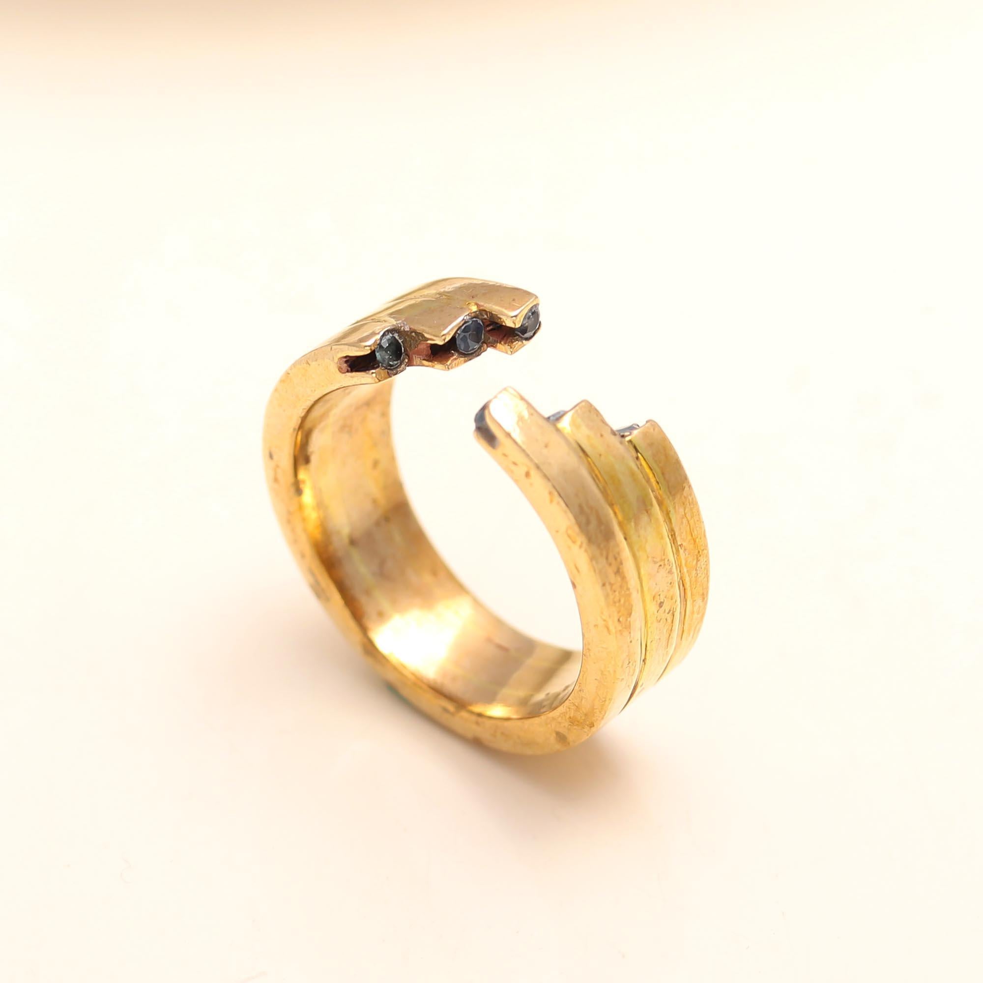 The Architectural Step: Gold Open Band with Dark Stones