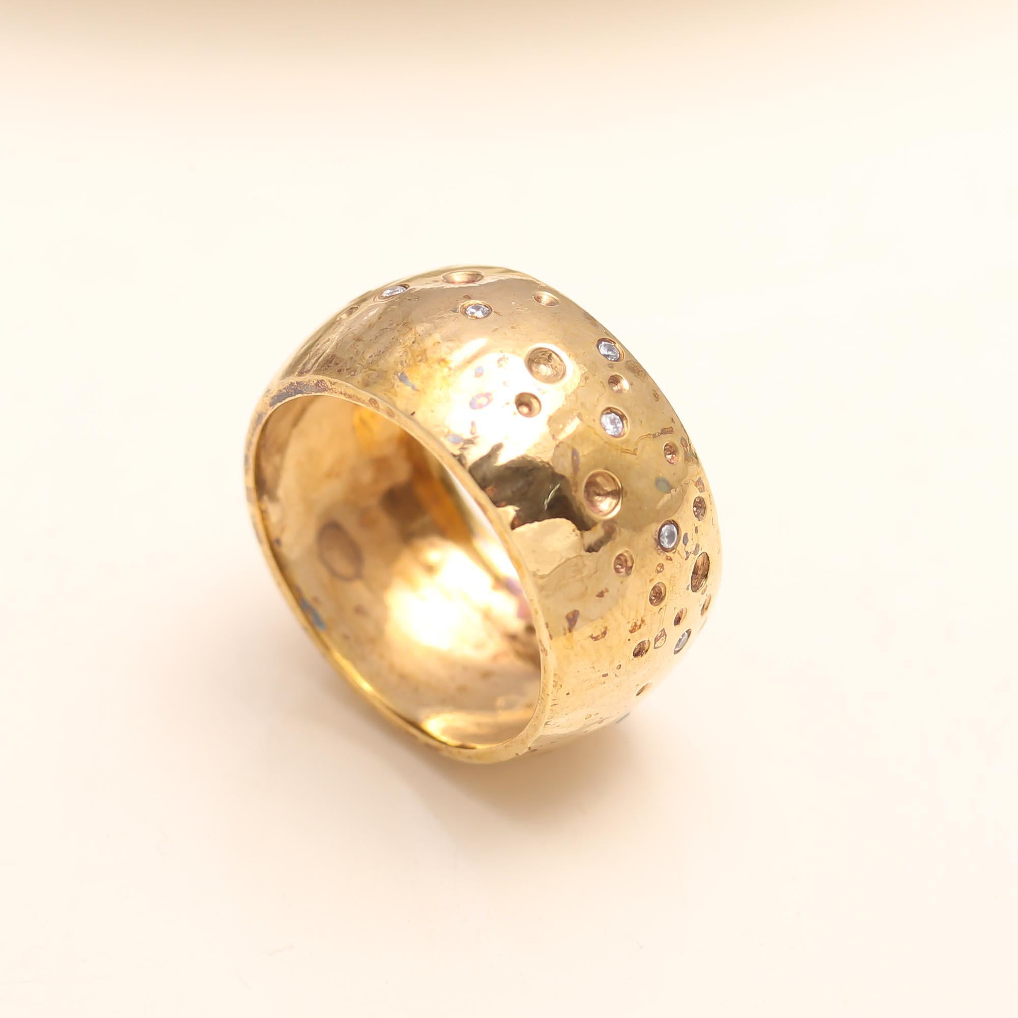 The Celestial Stardust: Distressed Gold Flush Set Ring