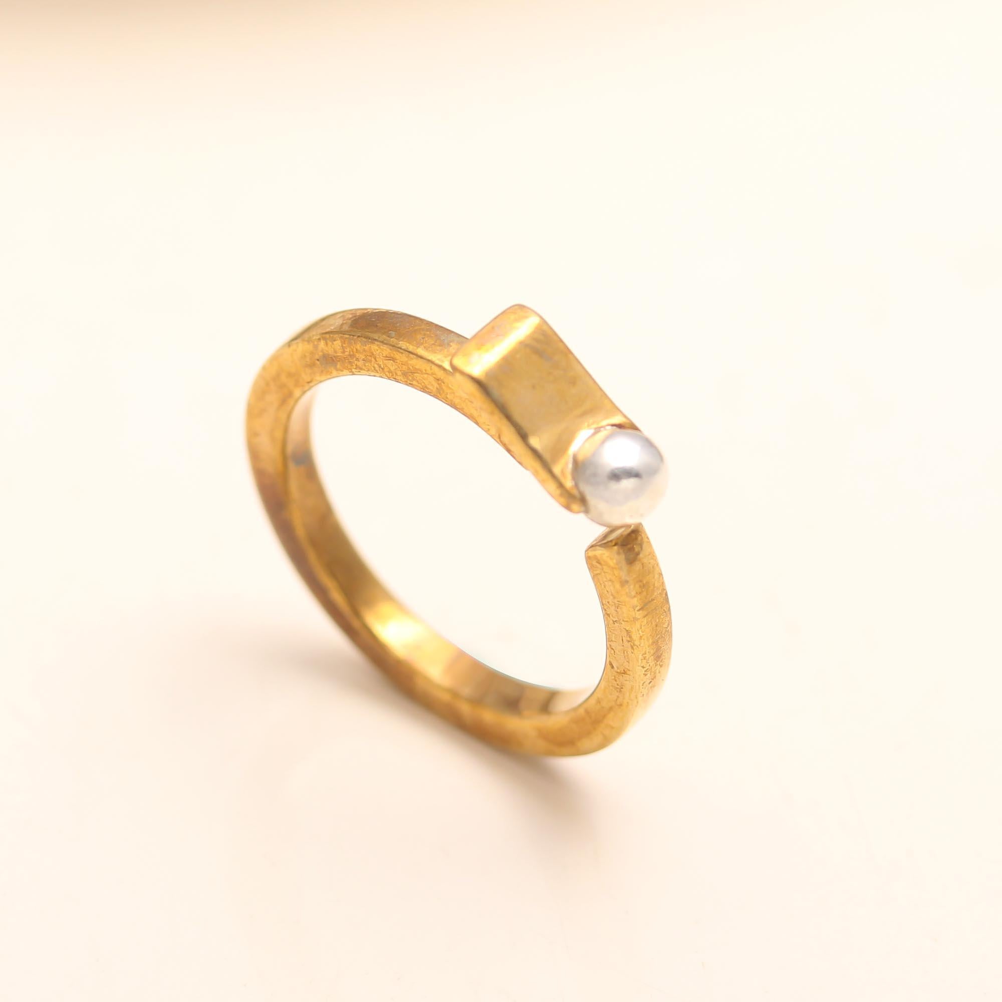 The Modern Sphere & Bar: Two-Tone Geometric Open Ring