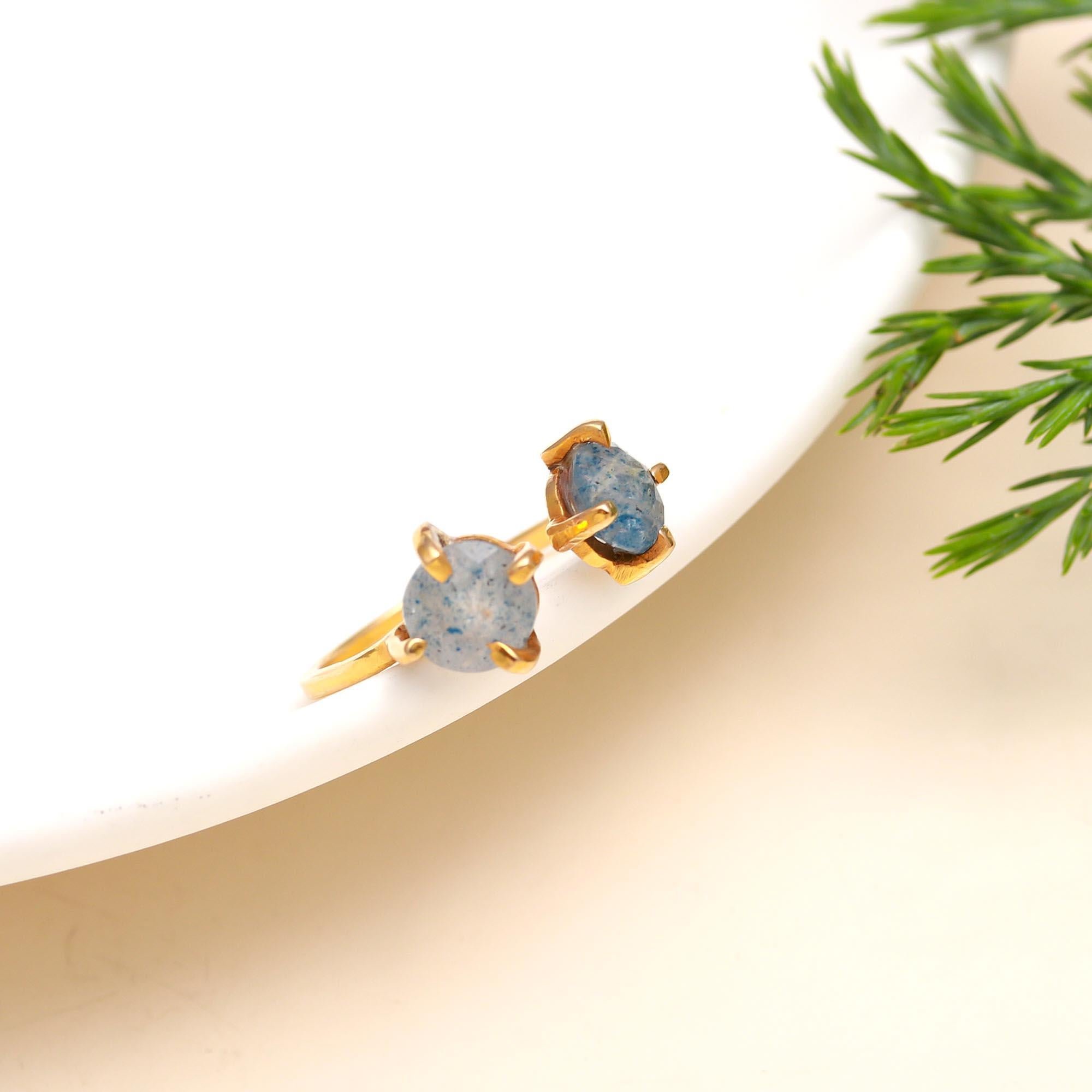 The Raw Twin: Open Ring with Rough Blue Stones