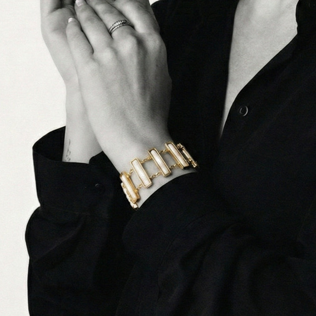 The Luminous Ladder: Biwa Pearl Gold Bracelet