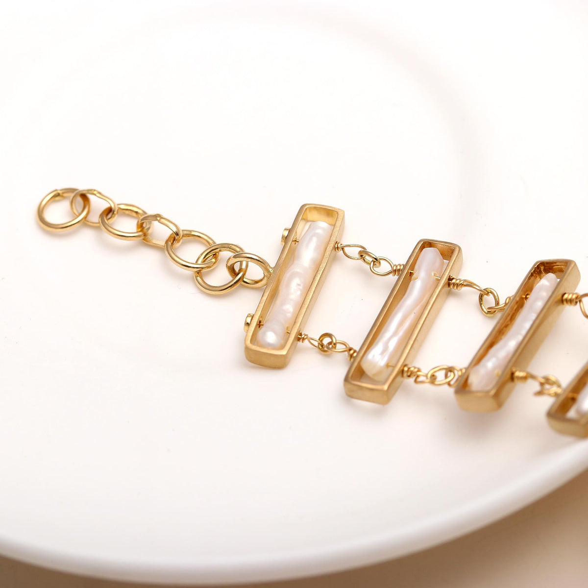 The Luminous Ladder: Biwa Pearl Gold Bracelet