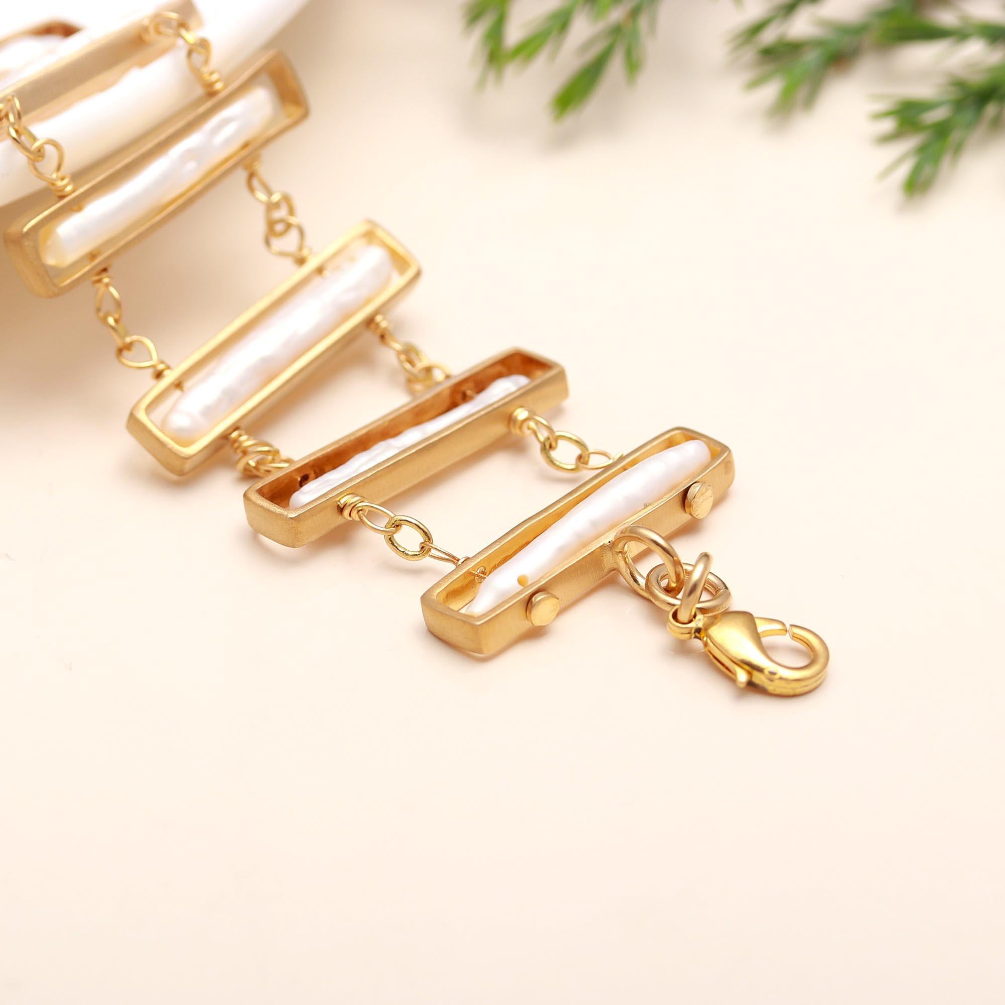 The Luminous Ladder: Biwa Pearl Gold Bracelet