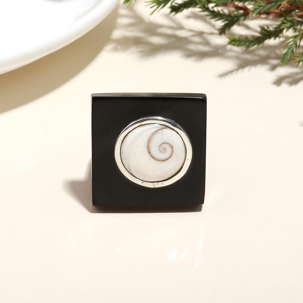 925 Silver Square Shell Ring