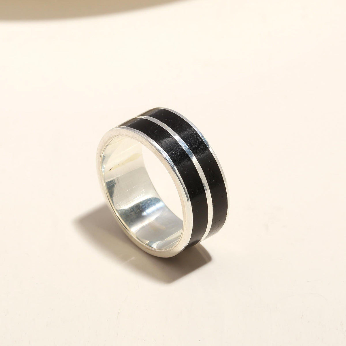 925 Silver Black Enamel Band Ring
