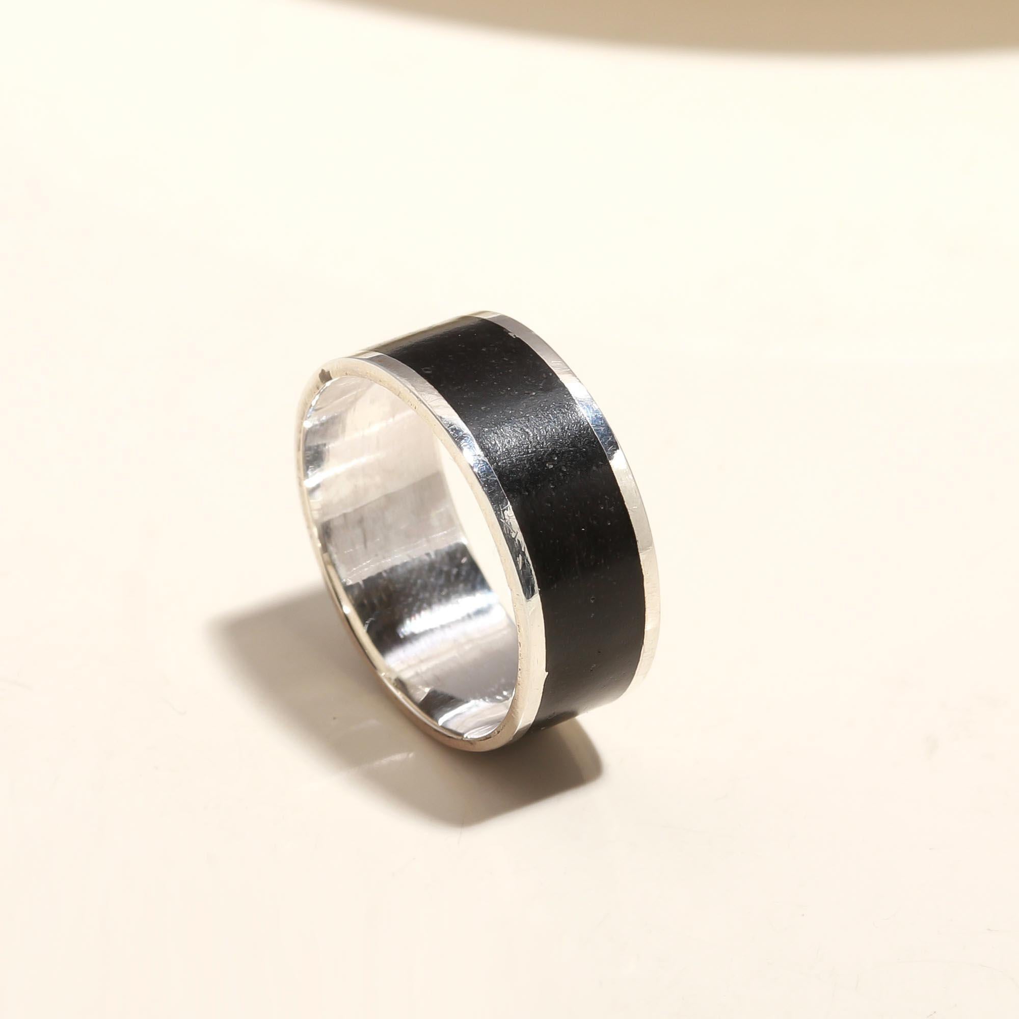 925 Silver Black Wide Band Ring