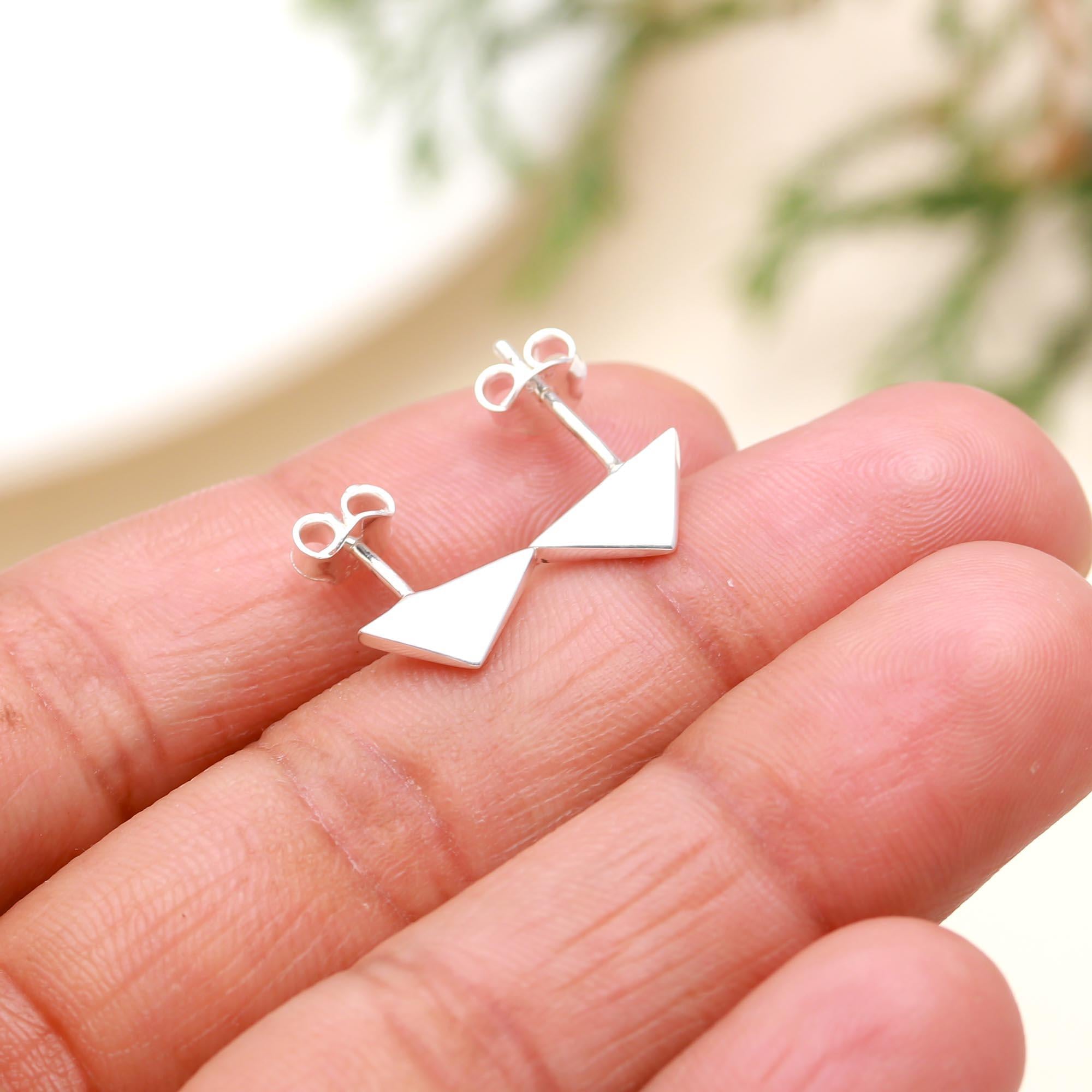 The Modern Apex: Geometric Sterling Silver Triangle Stud Earrings
