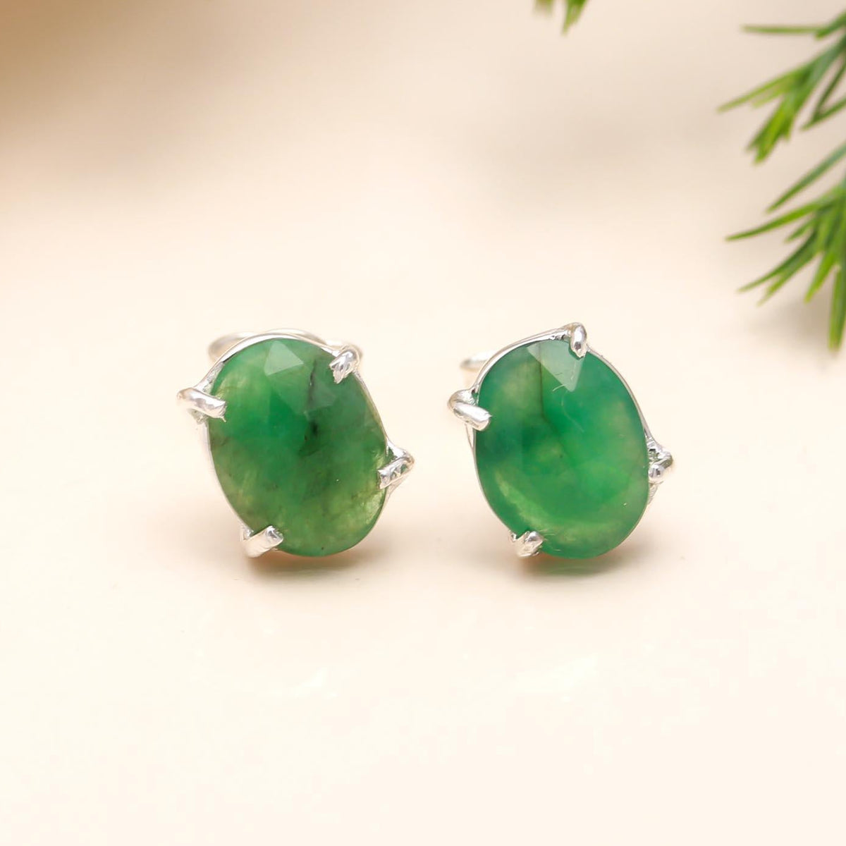 The Verdant Solitaire: Emerald Stud Earrings