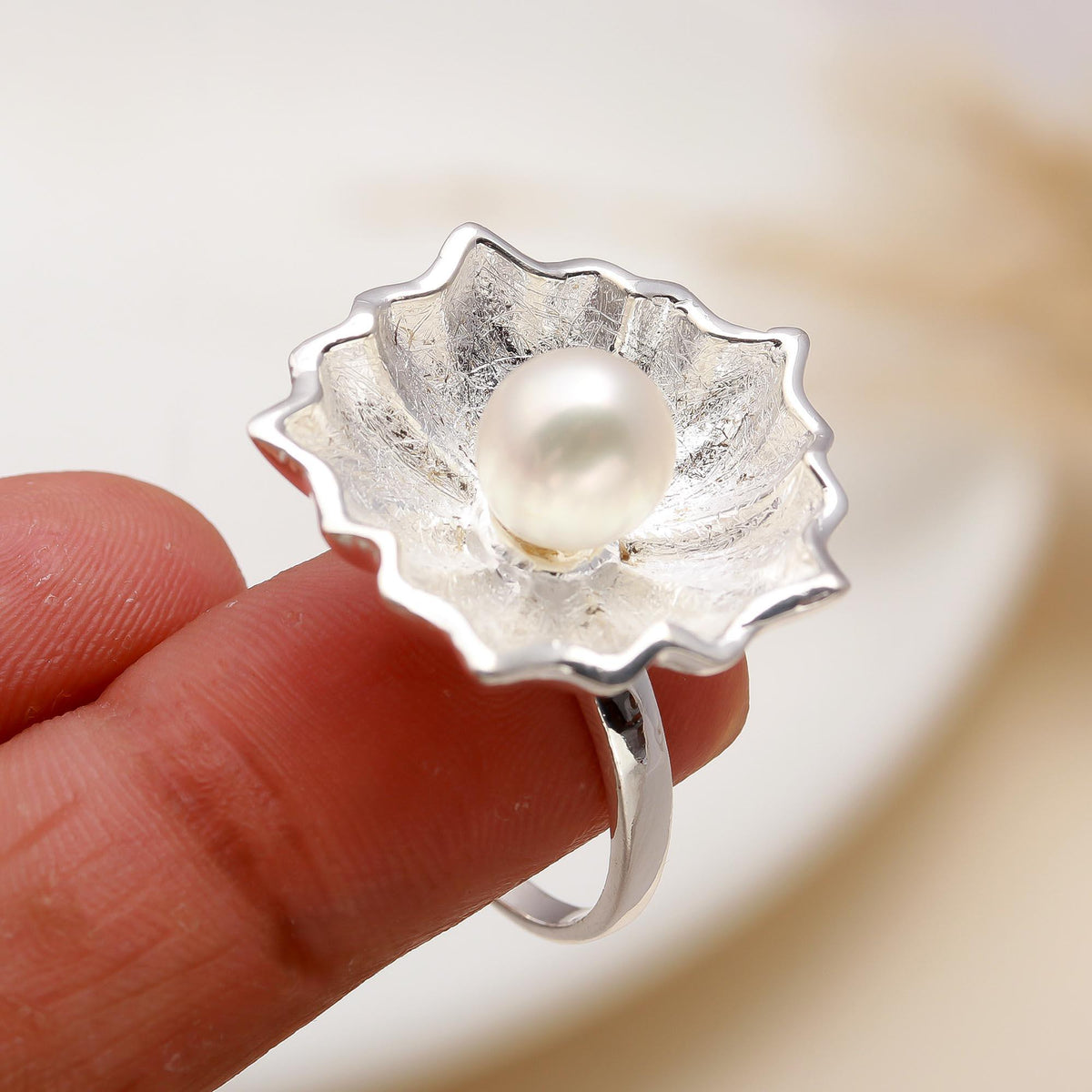 Sterling Silver Pearl Flower Ring