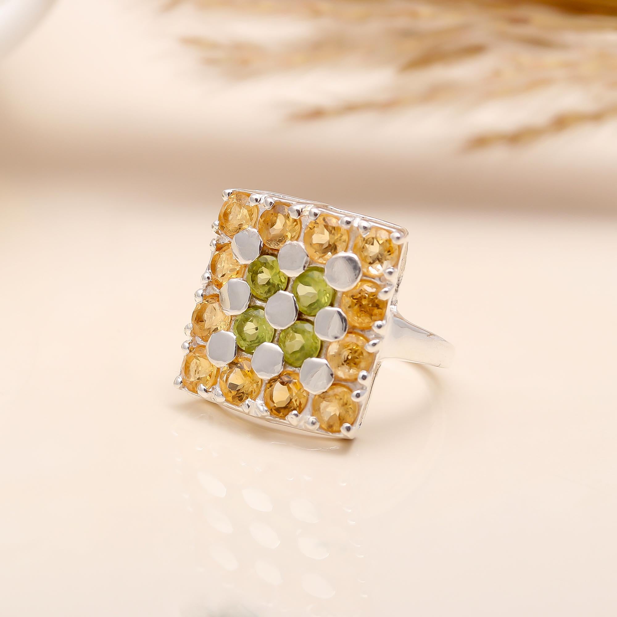 925 Silver Citrine and Peridot Ring