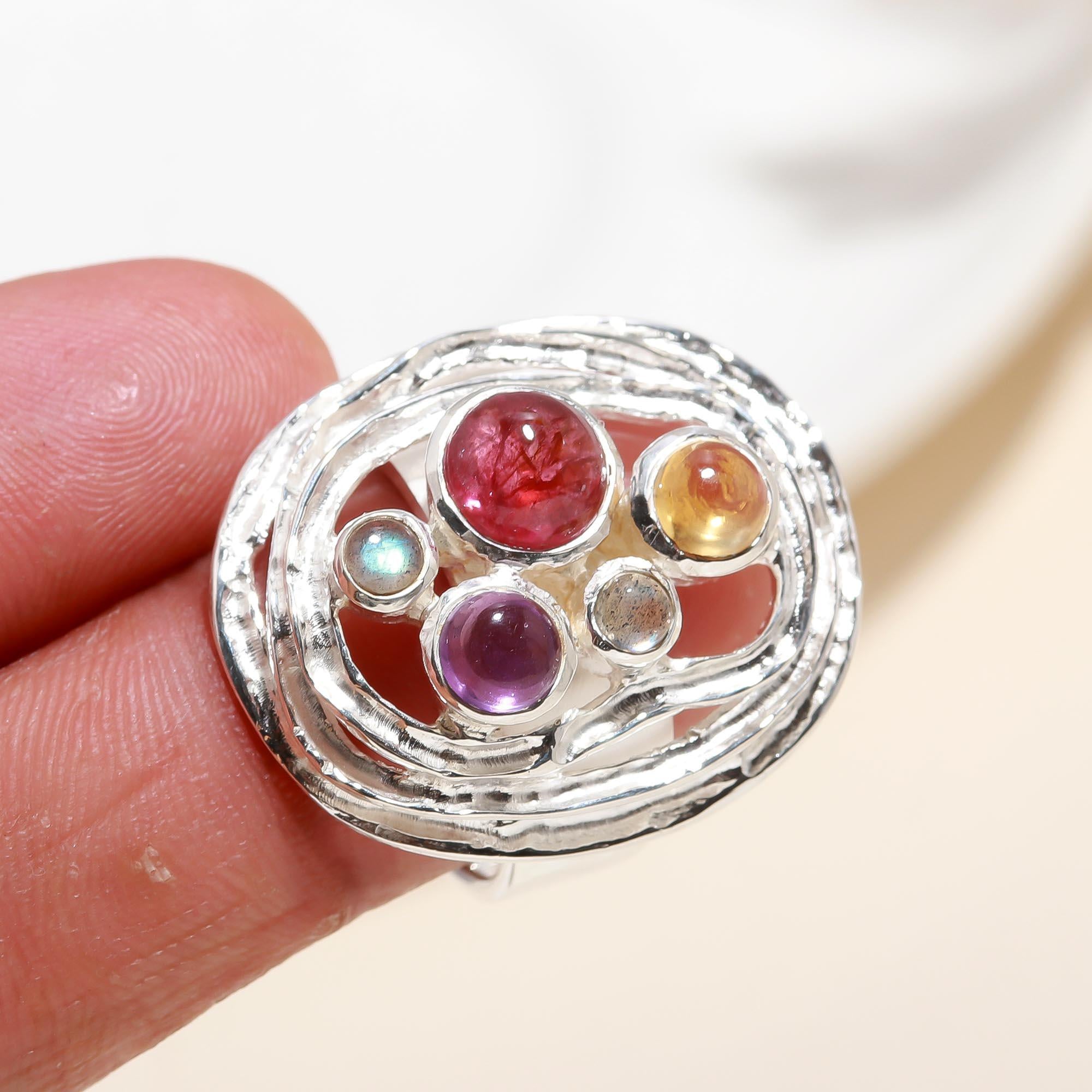 925 Silver Multi Gemstone Ring
