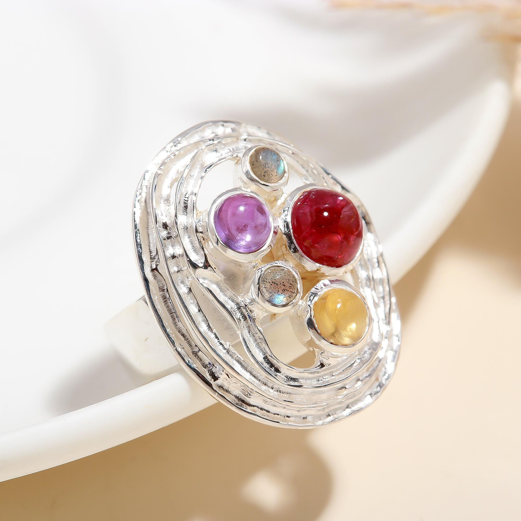 Sterling Silver Multi Gemstone Ring