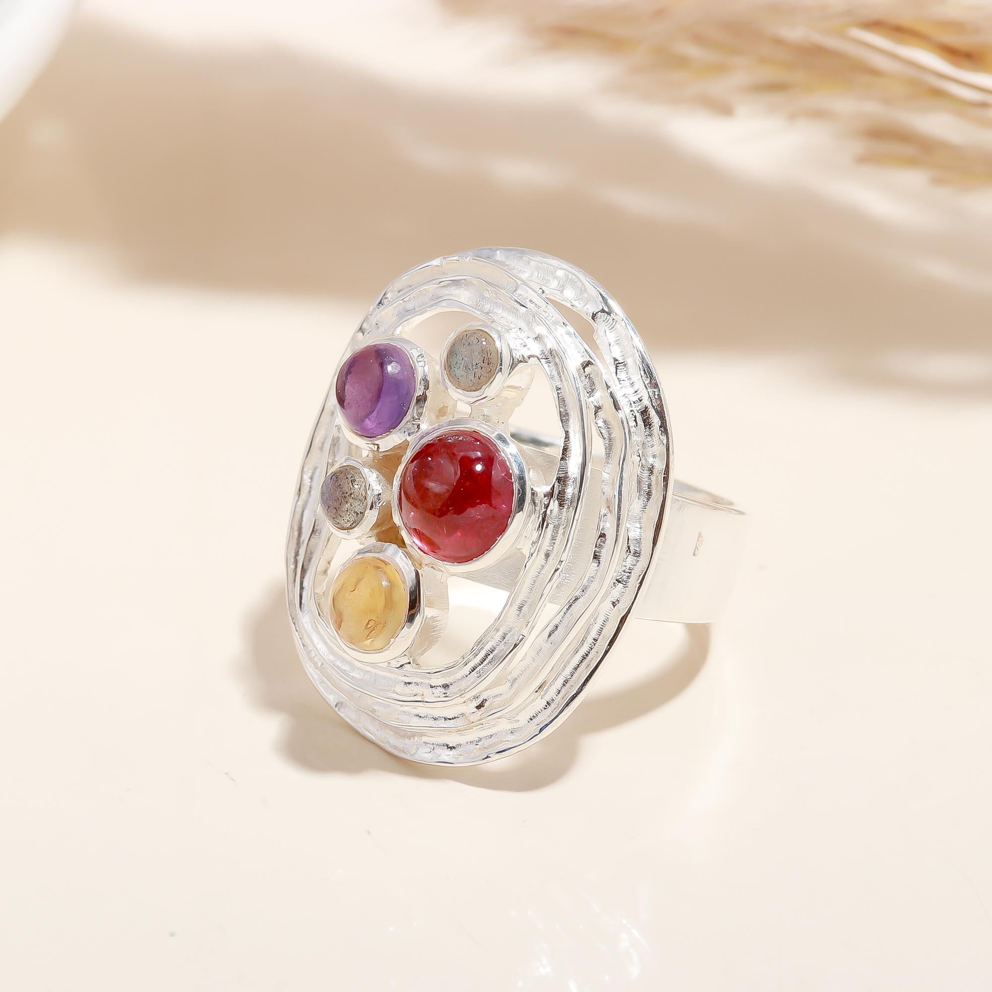 Sterling Silver Multi Gemstone Ring