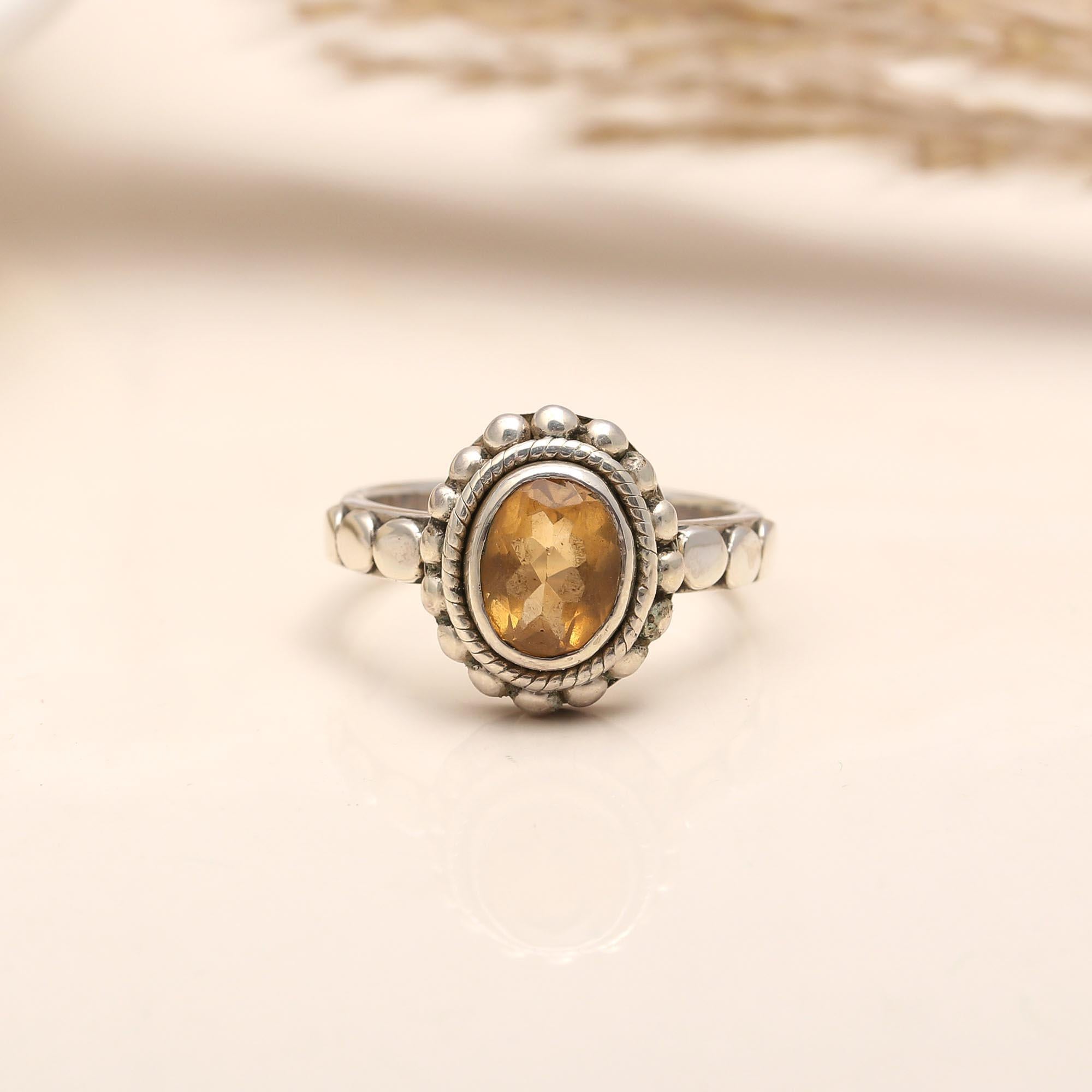 925 Silver Citrine Boho Ring