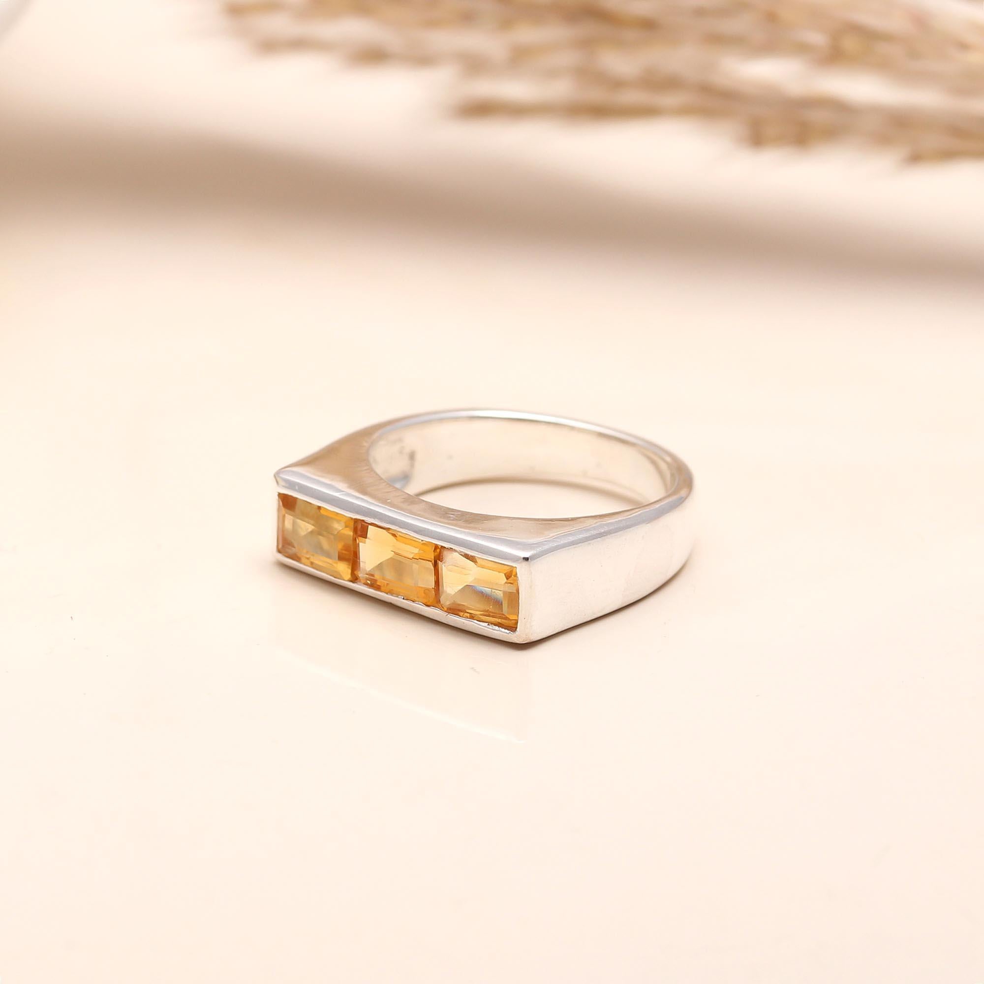 The Golden Horizon: Citrine Bar Ring in Sterling Silver