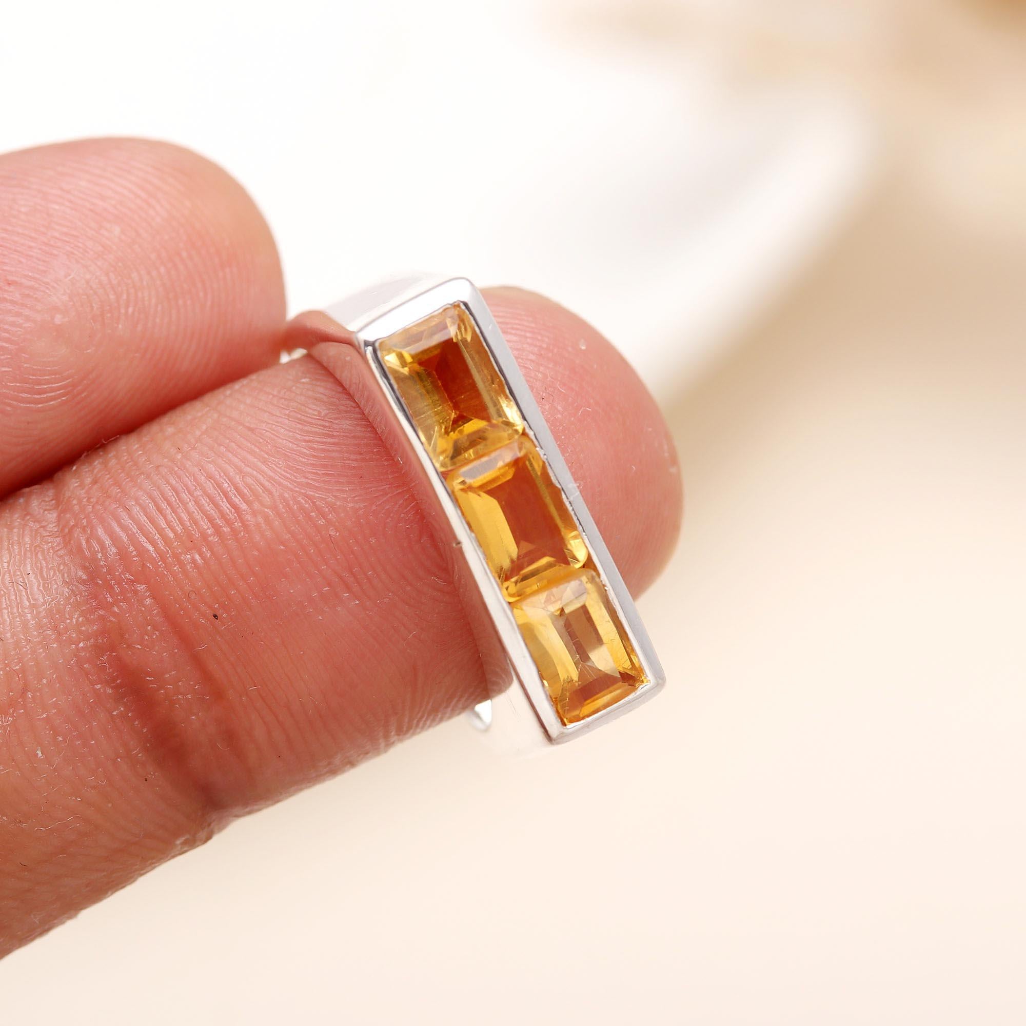 The Golden Horizon: Citrine Bar Ring in Sterling Silver