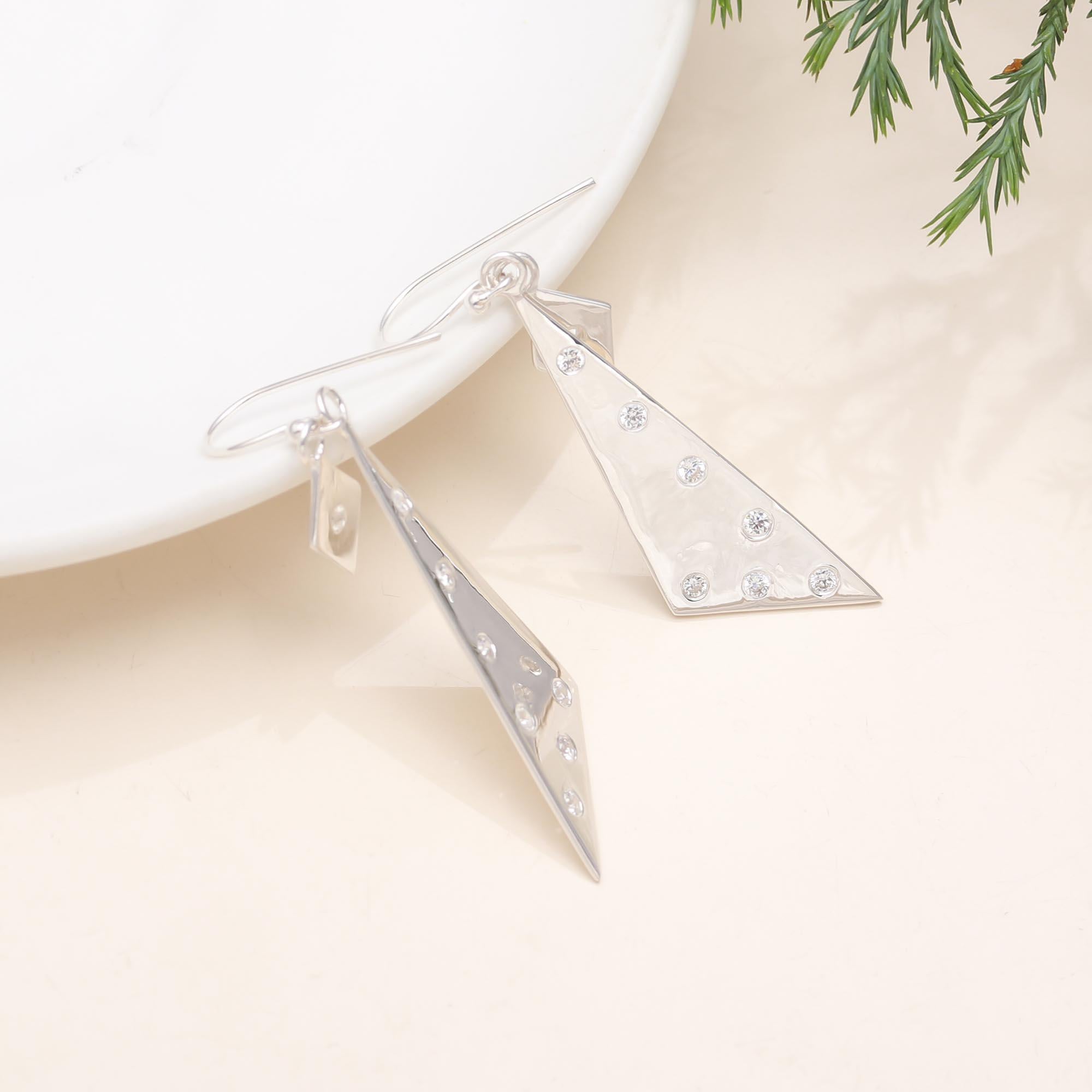 The Stardust Geometry: Asymmetric Silver & Crystal Drop Earrings