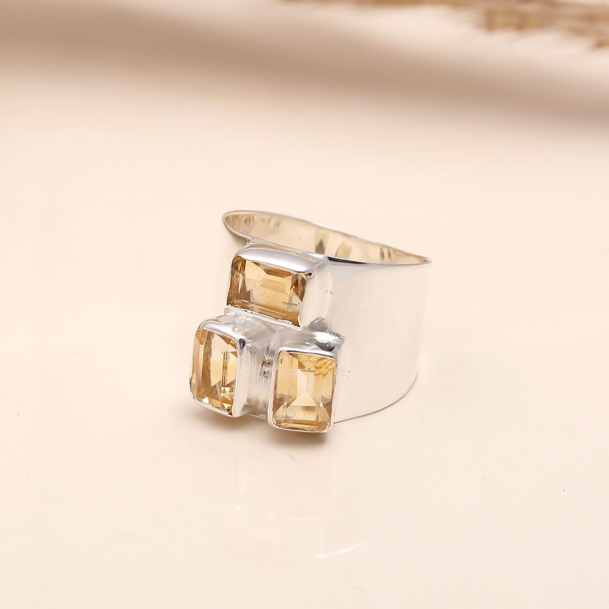 925 Silver Citrine Wide Band Ring