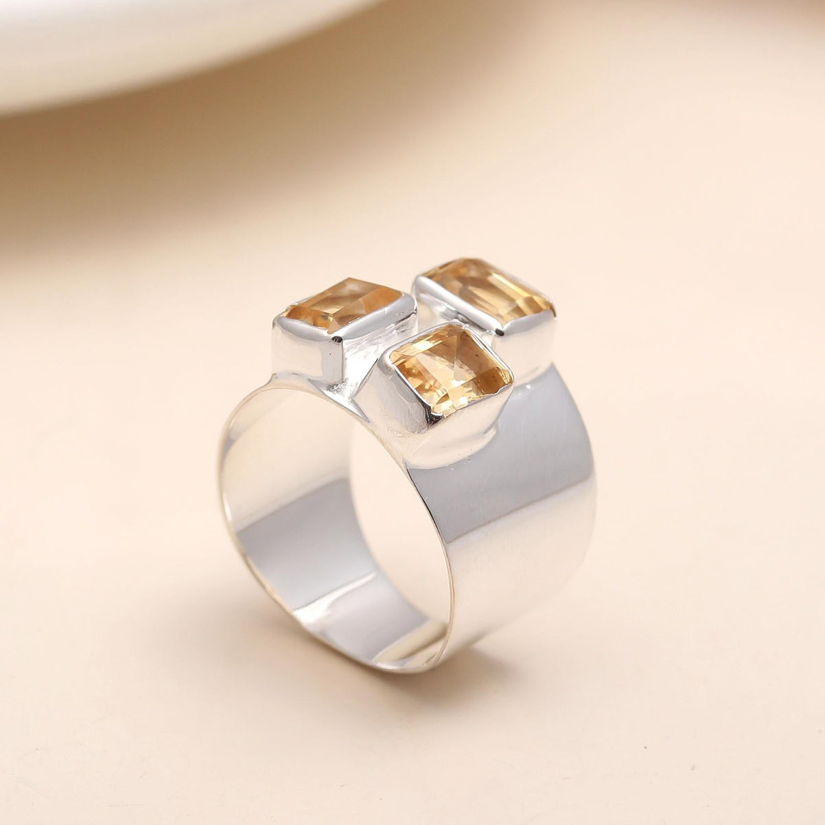 925 Silver Garnet Wide Band Ring