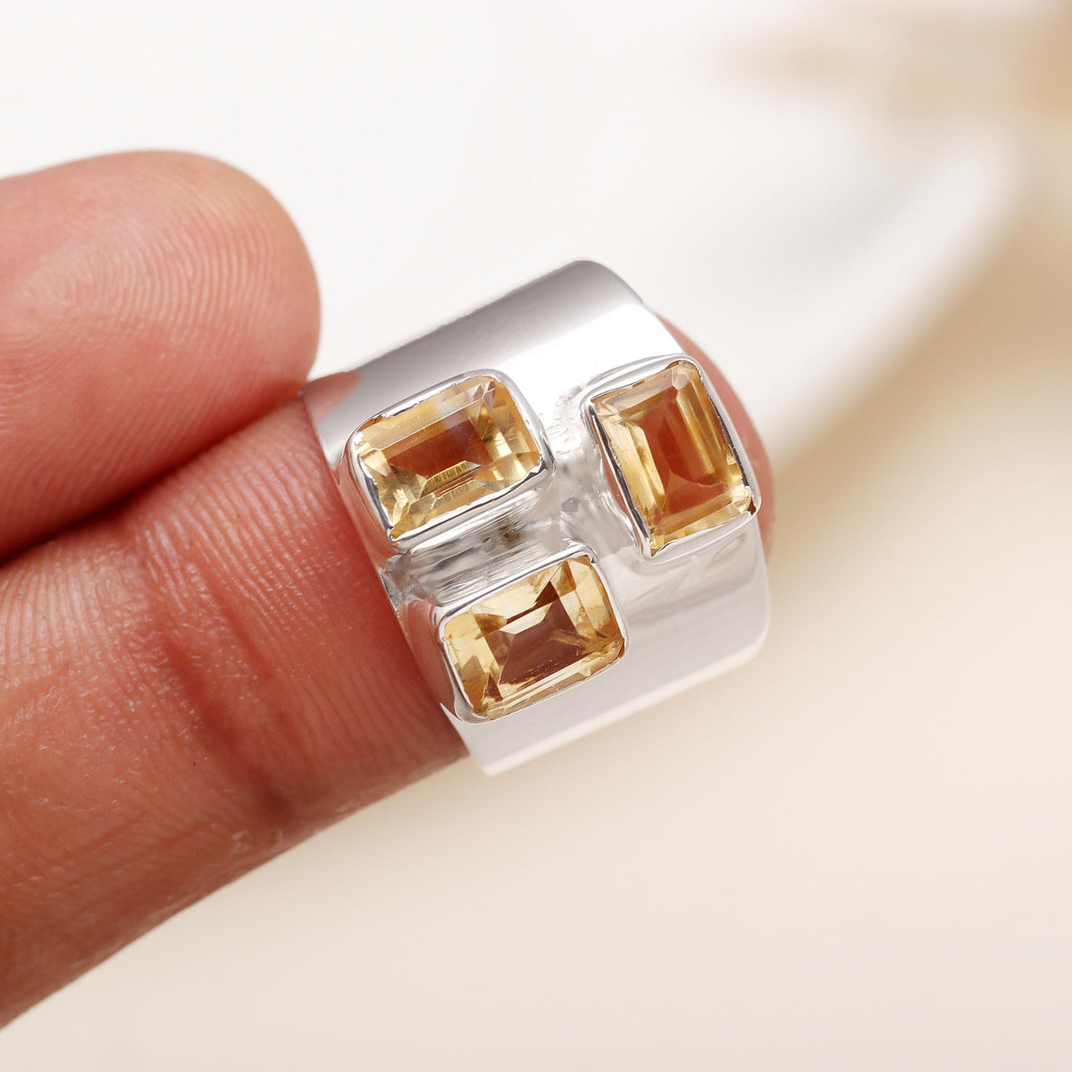 925 Silver Garnet Wide Band Ring