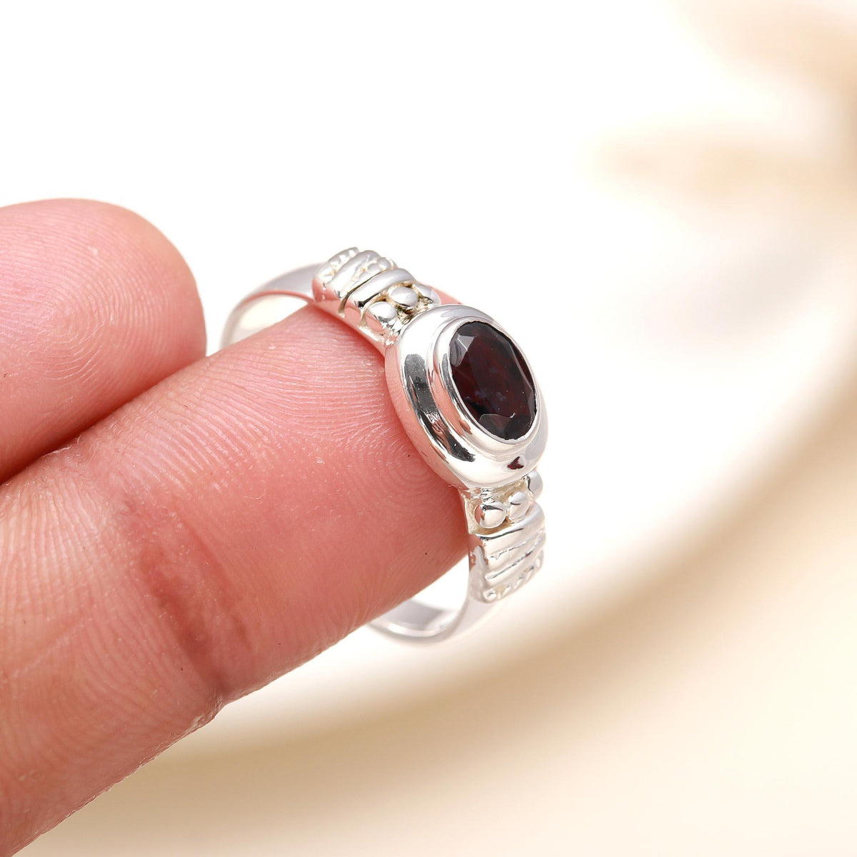 925 Silver Iolite Textured Band Ring