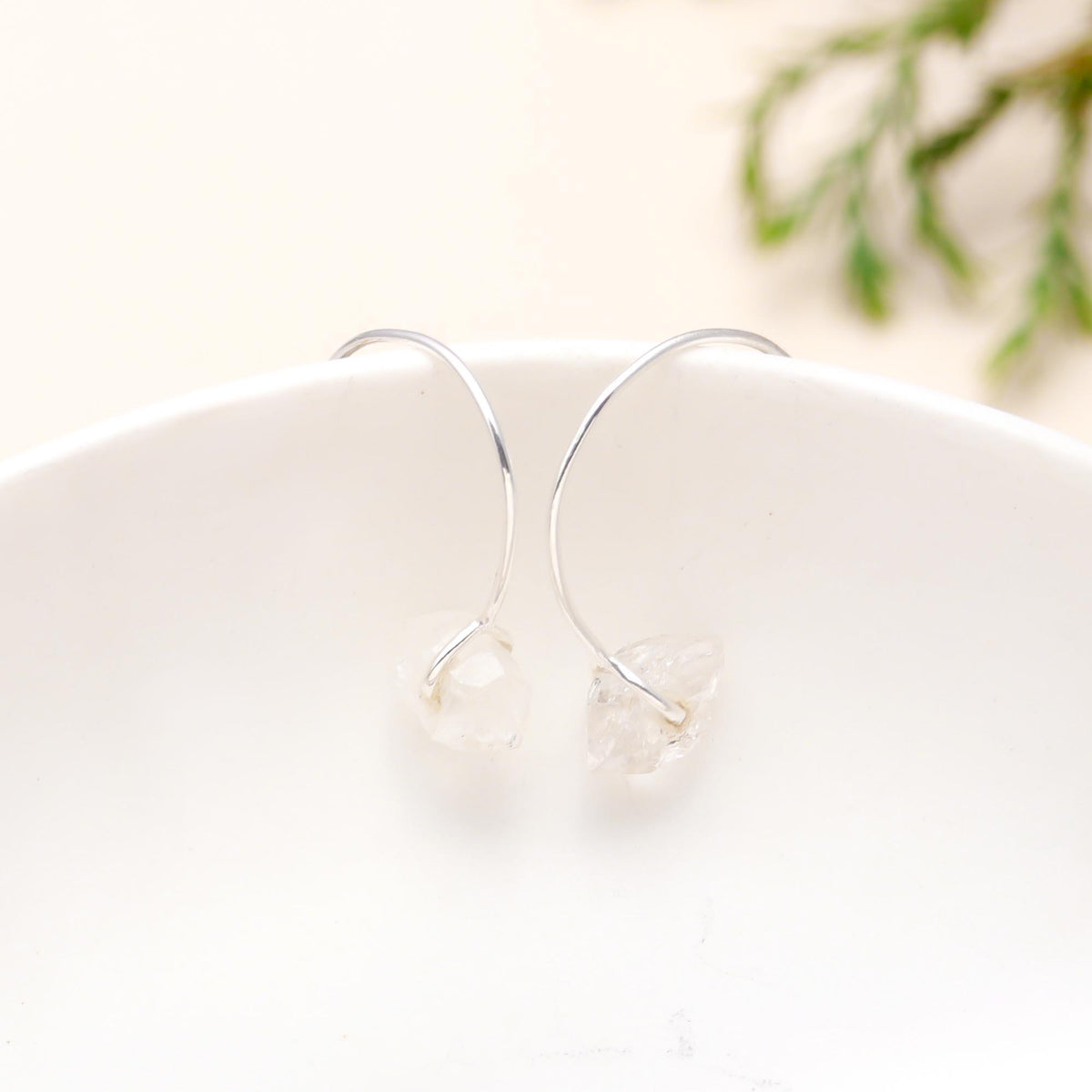 The Crystalline Curve: Herkimer Diamond & Silver Open Hoops