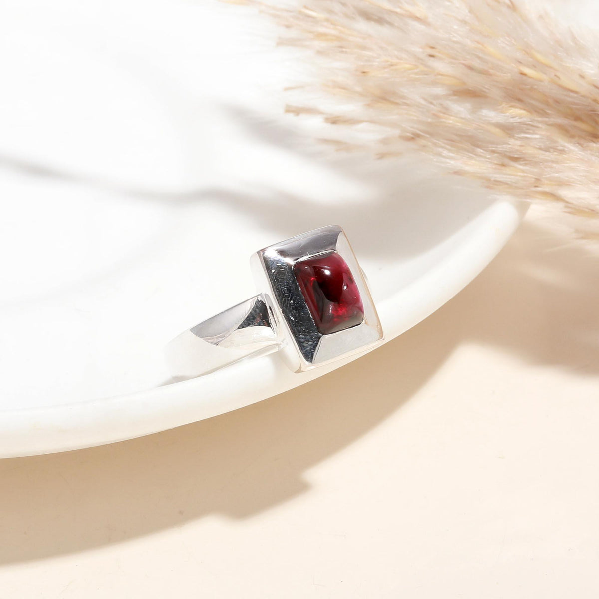 925 Silver Square Garnet Ring